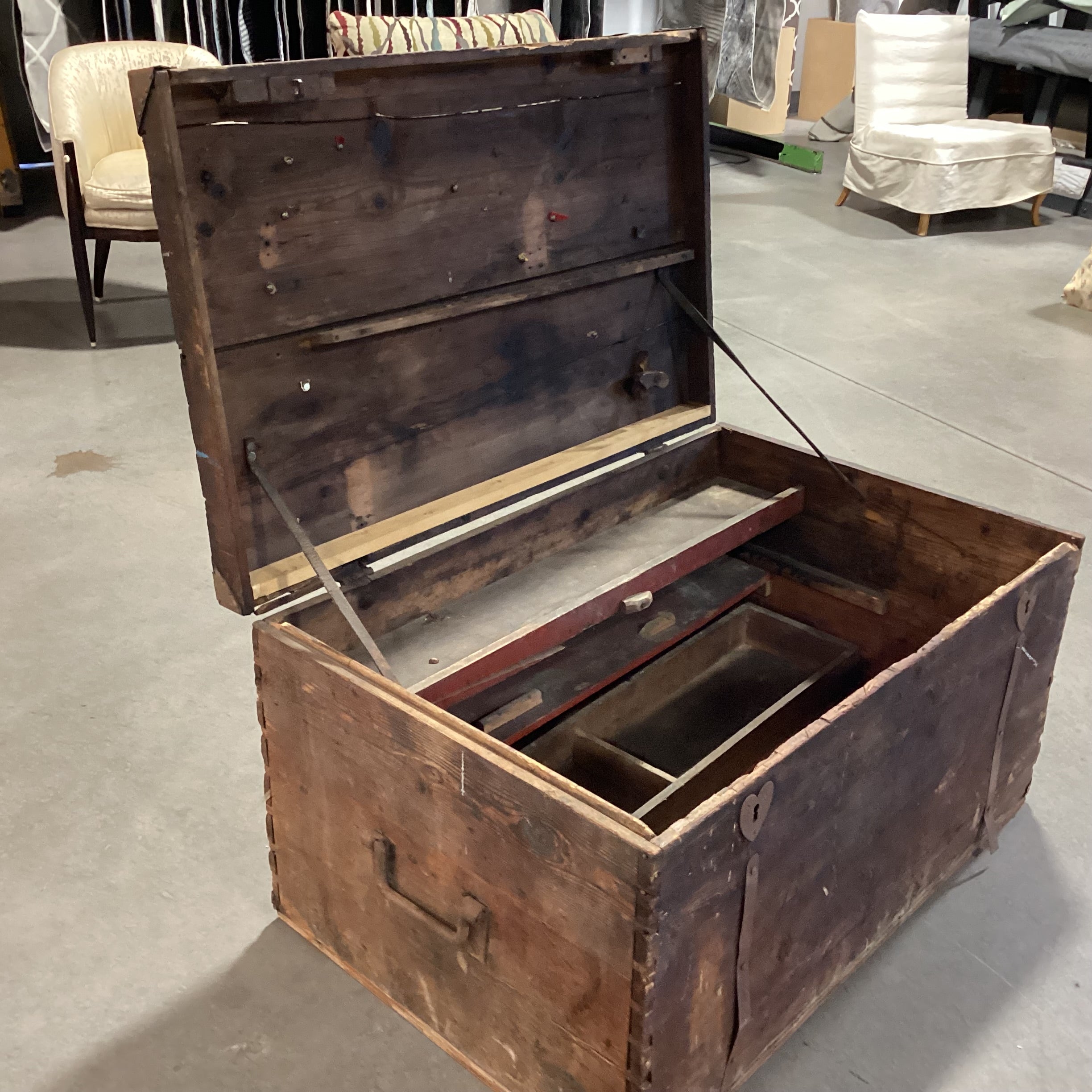 Antique Wood With Iron Bands & Heart Keyhole Trunk 42"x 28"x 23"