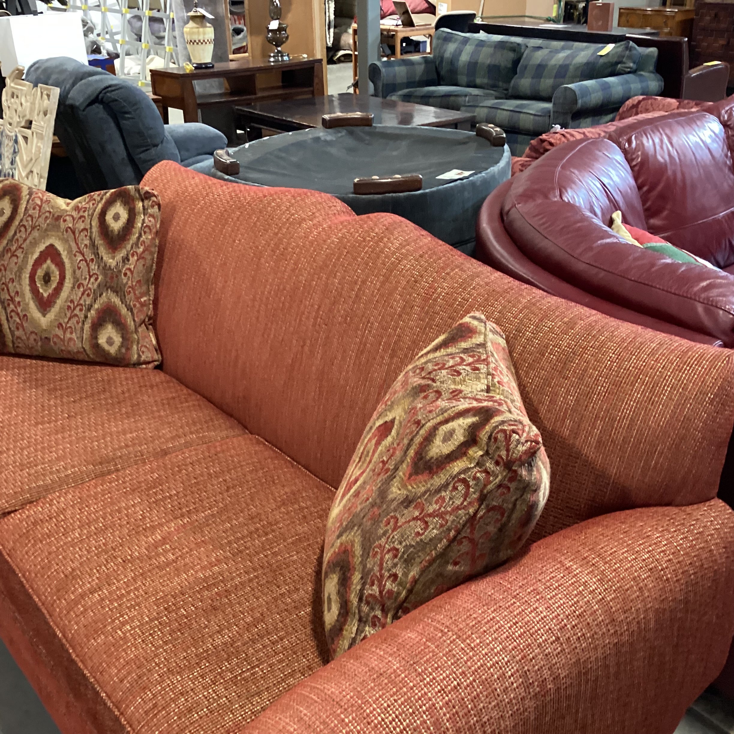 Ablyss Custom Furniture Red Gold Woven Detailed Back & Arm Sofa 88"x 38"x 36"