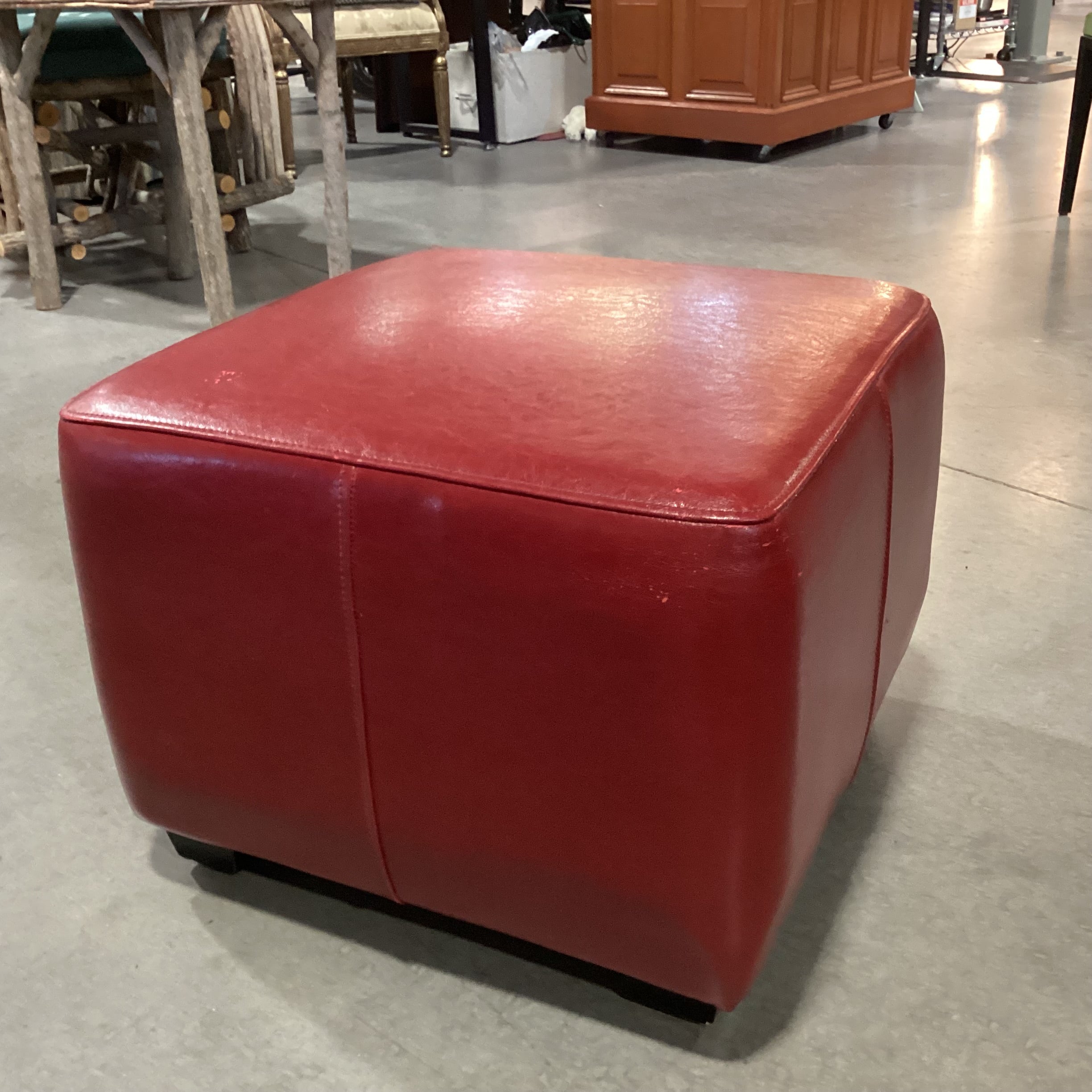 Red Leather Ottoman 21"x 21"x 16"