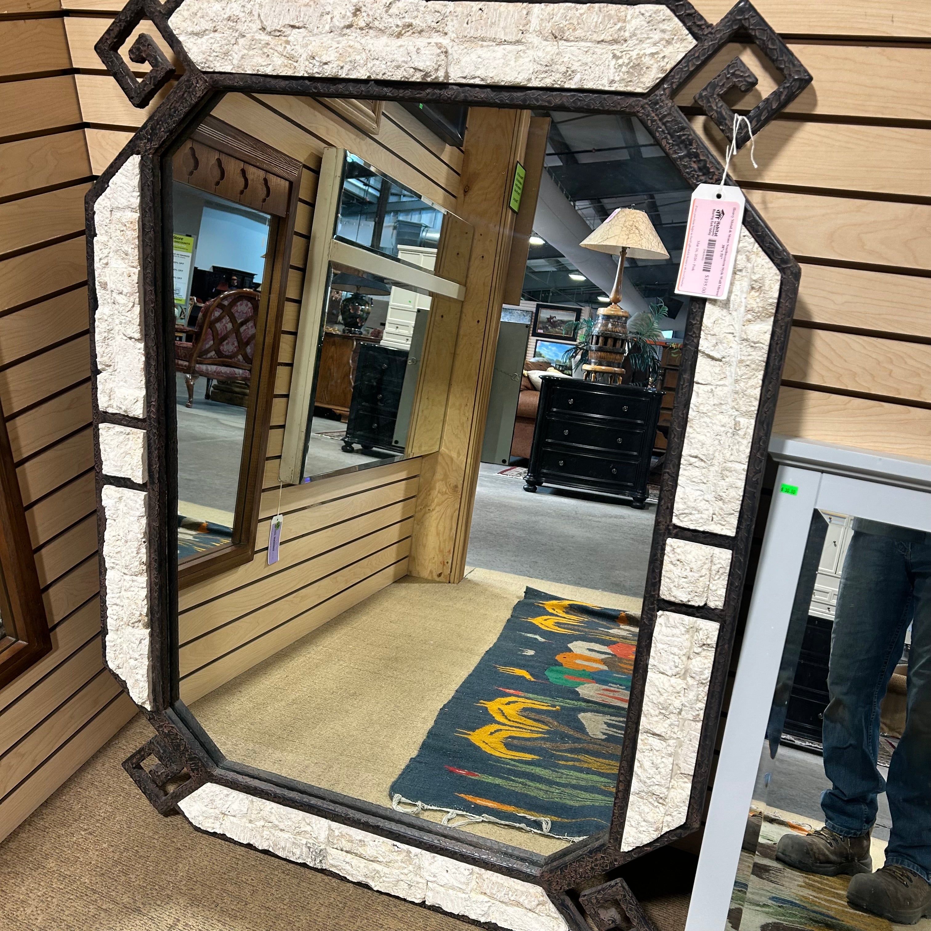 Heavy Metal & Stone Southwestern Style Wall Mirror 38"x 51"