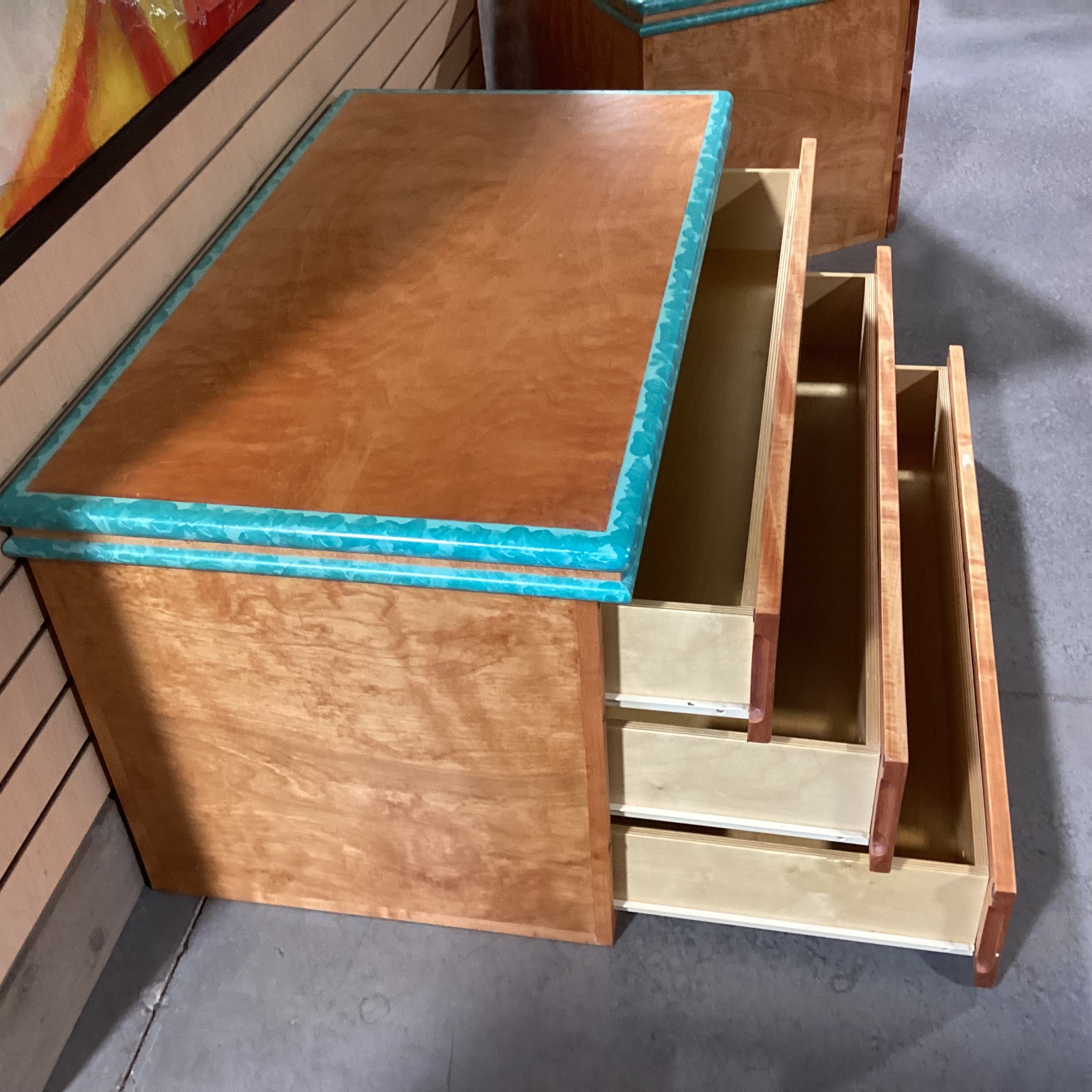 Texture Finished With Teal Edge 3 Drawer Chest 40"x 22"x 21"