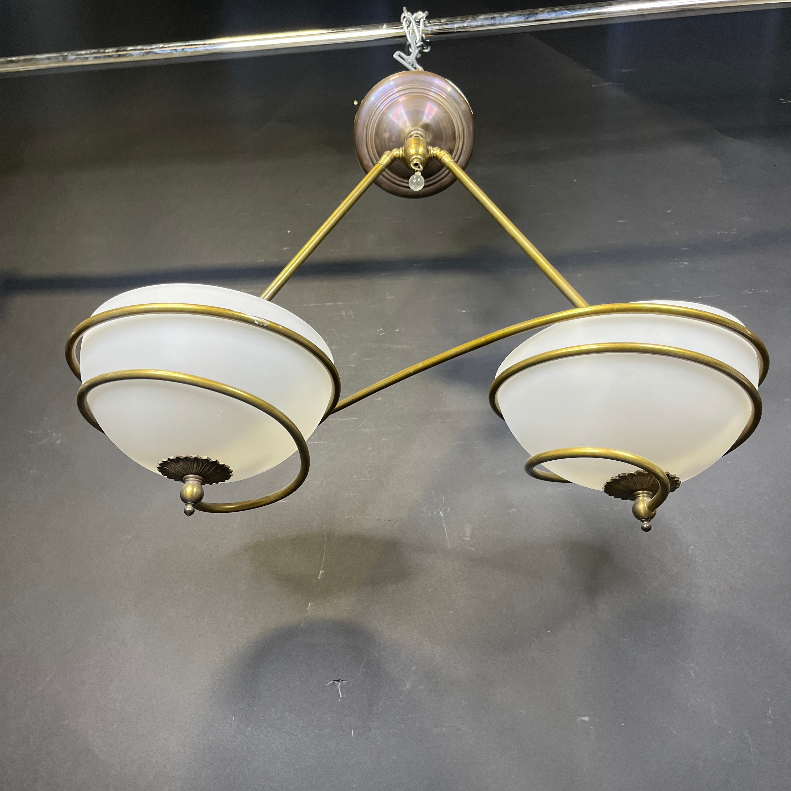 Antique Style 6-Light Ornate Swirl Brass and Plastic Linear Chandelier 28”x 11”x 26”