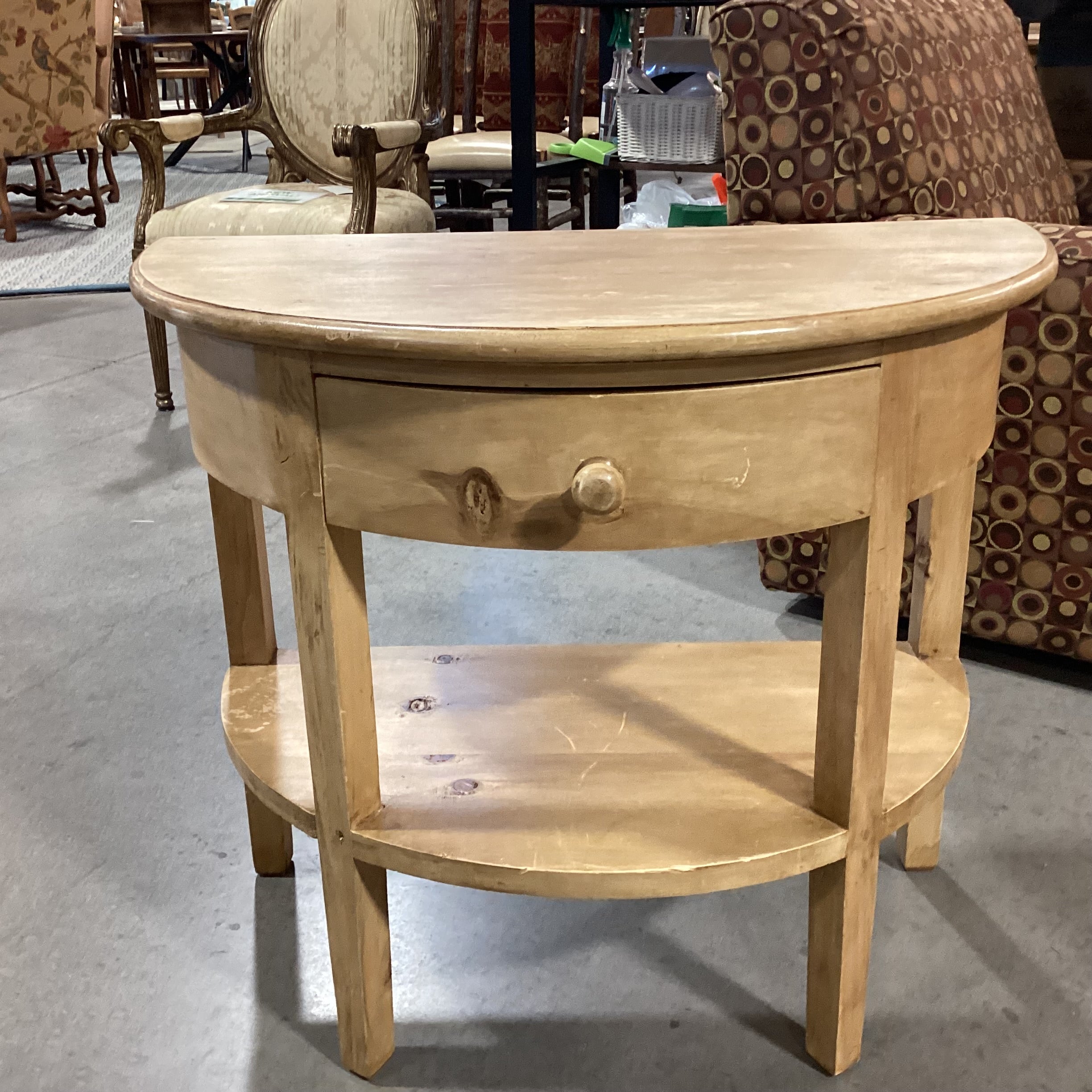 Natural Solid Wood 1 Drawer Half Moon Accent Table 32"x 17"x 27.5"