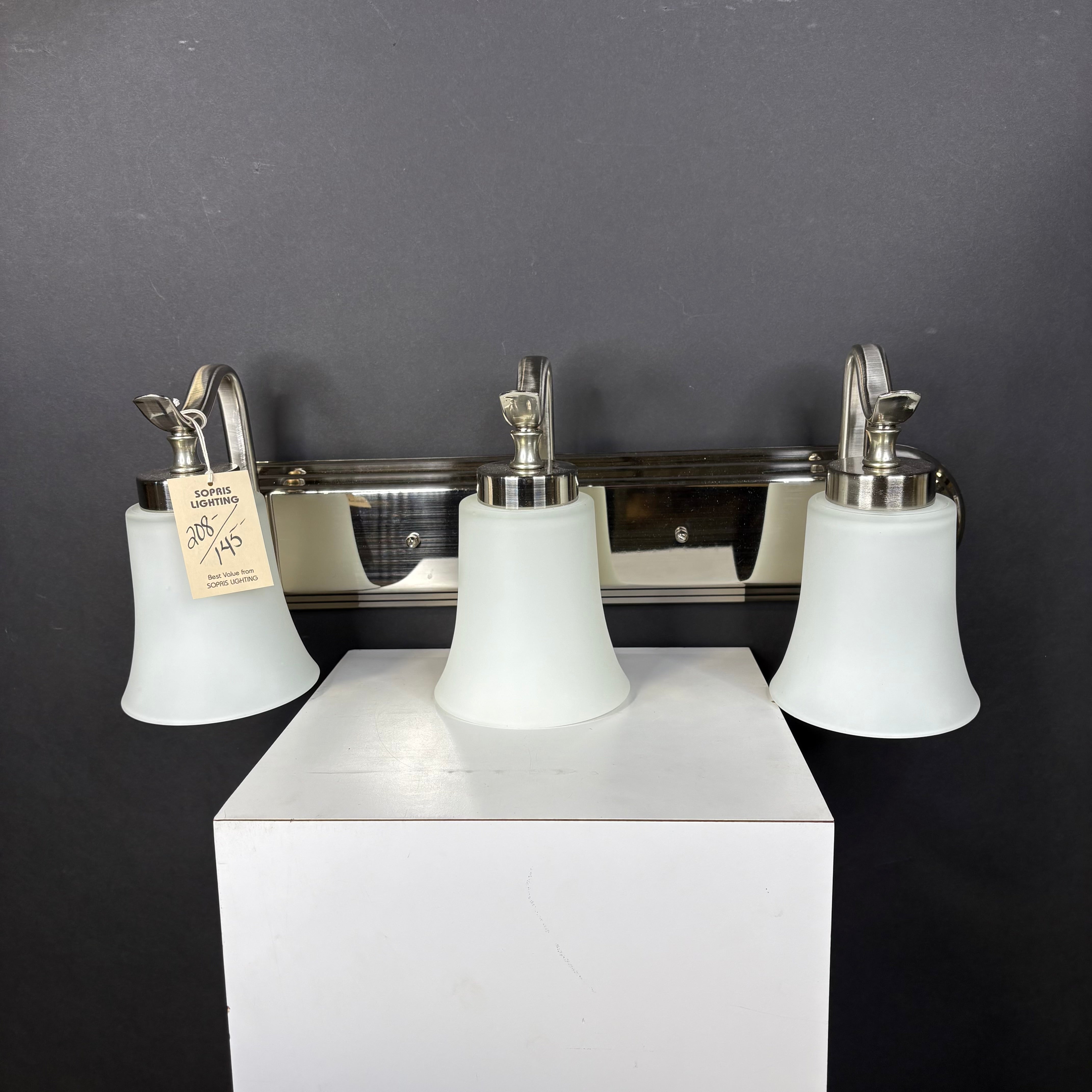 Craftmade 3-Light Polished Nickel with Frosted Glass Shades Vanity Wall Sconce 24”x 9”x 8”