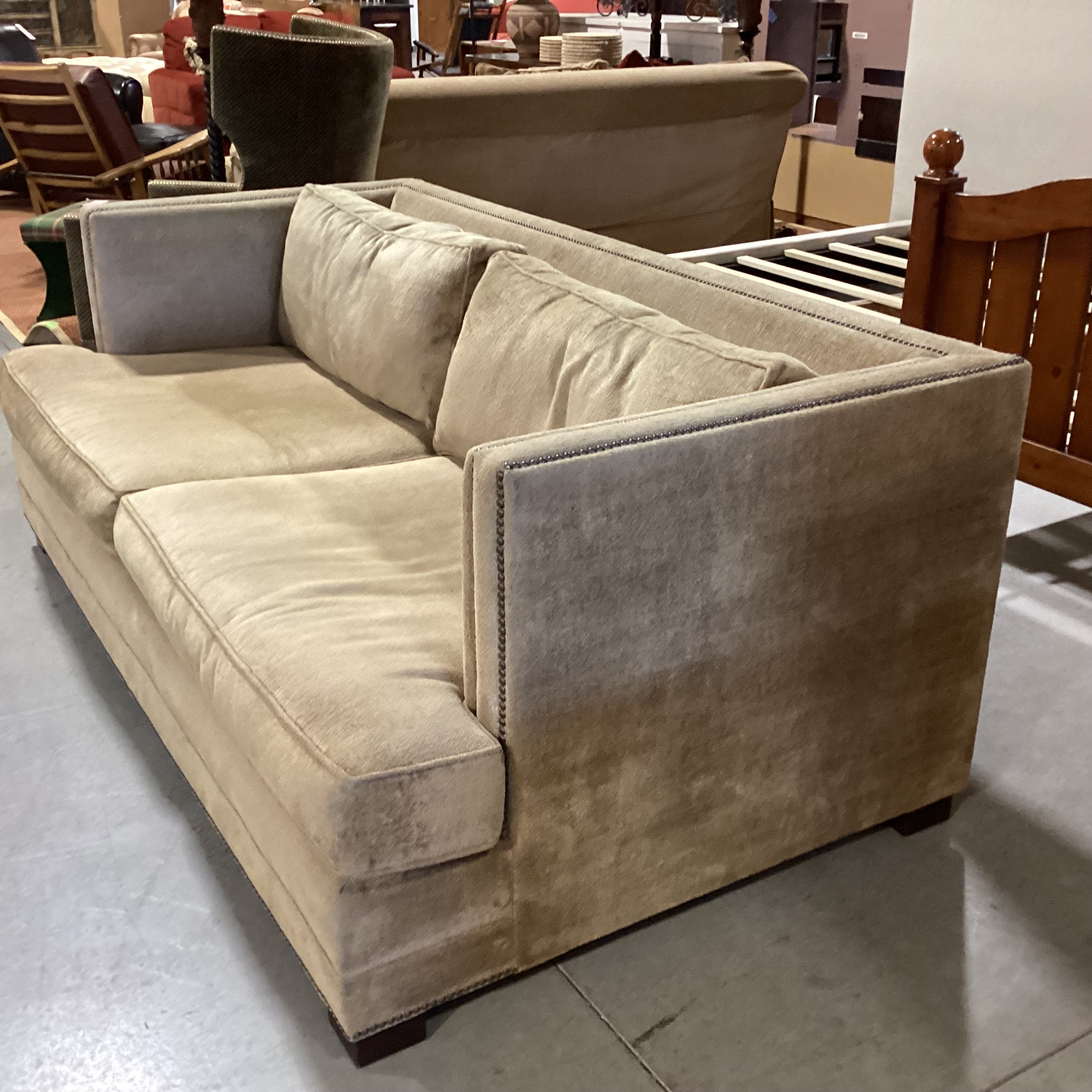 Mitchell Gold Bob Williams Golden Tan Chenille Woven with Nailhead Sofa 81"x 44"x 31"