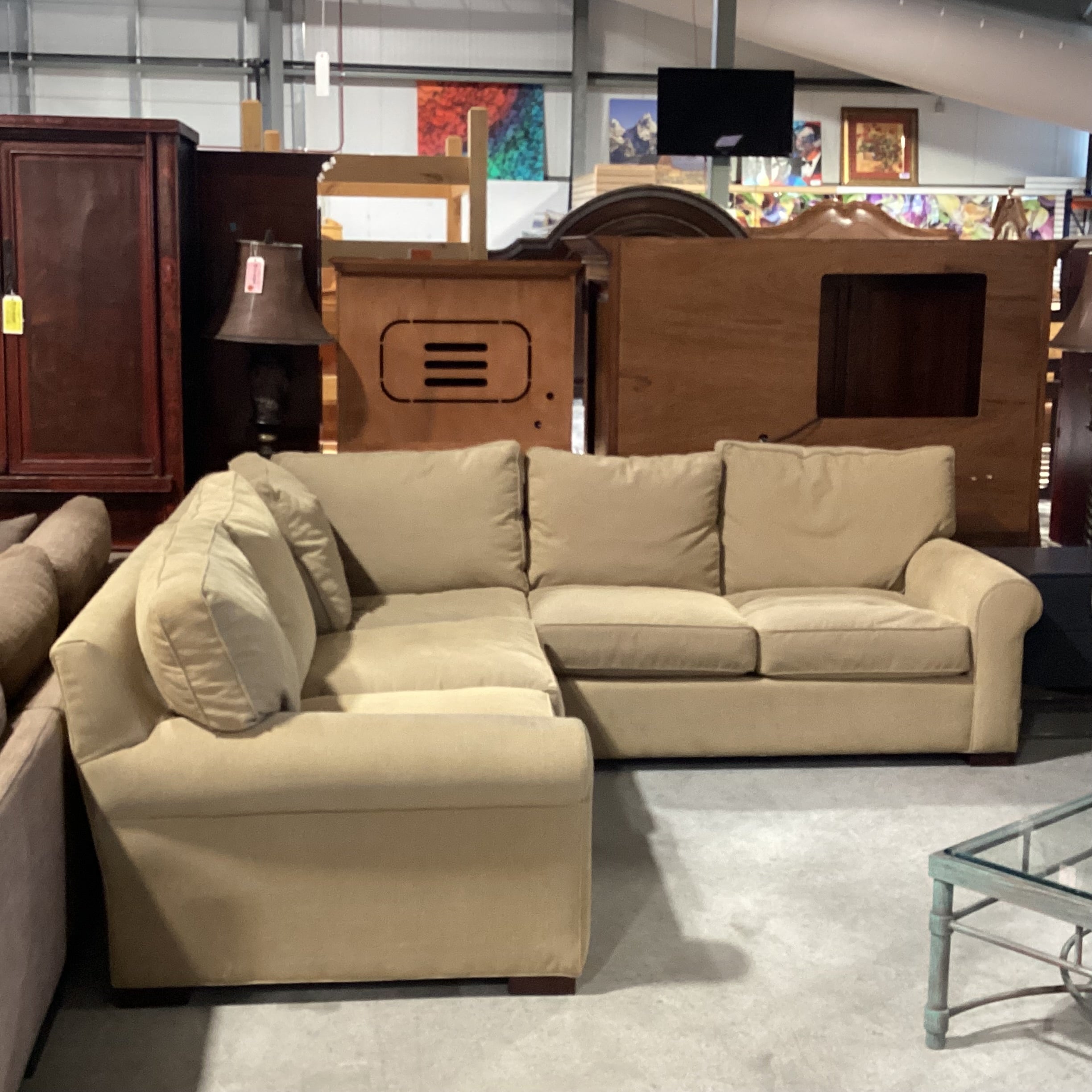 Room & Board McCreary Modern Beige Ribbed Texture Woven 3 Piece Sectional 103"x 103"x 42"x 31"