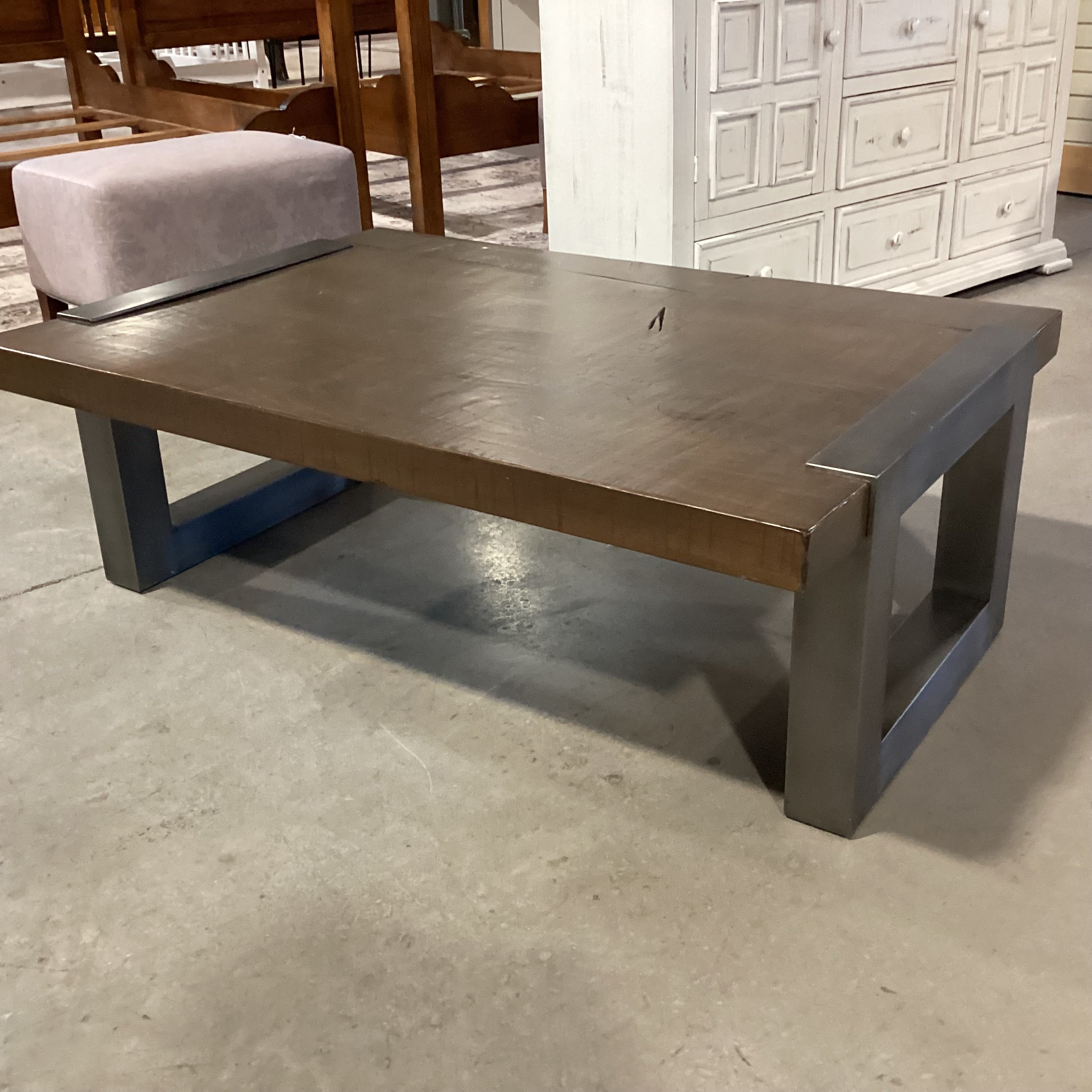 Mountain Modern Solid Distressed Wood & Steel Coffee Table 49"x 34"x 17"