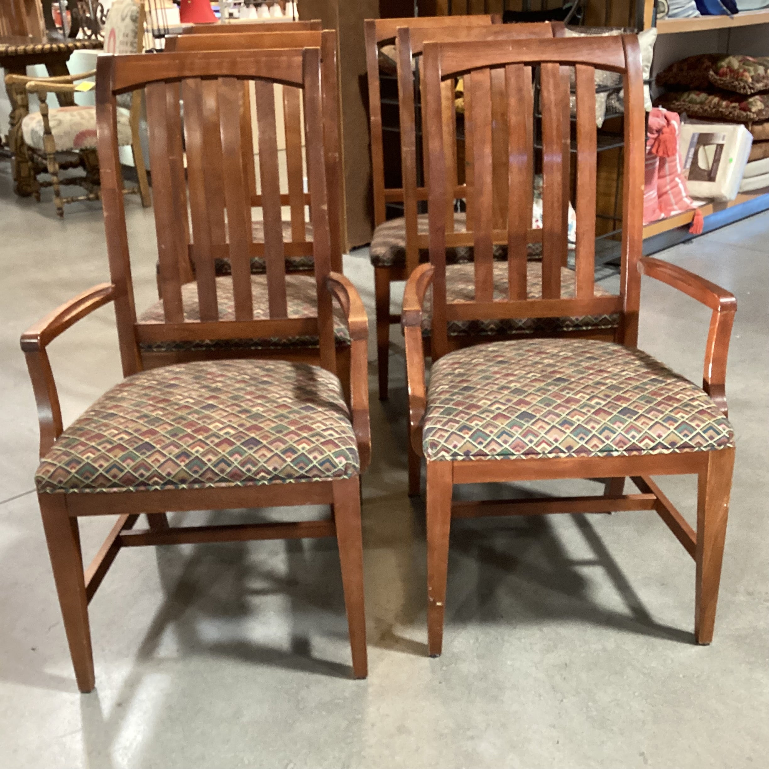 Set of 6 Carved Wood Slat Back with Upholstered Seat Dining Chairs 23"x 23"x 41"