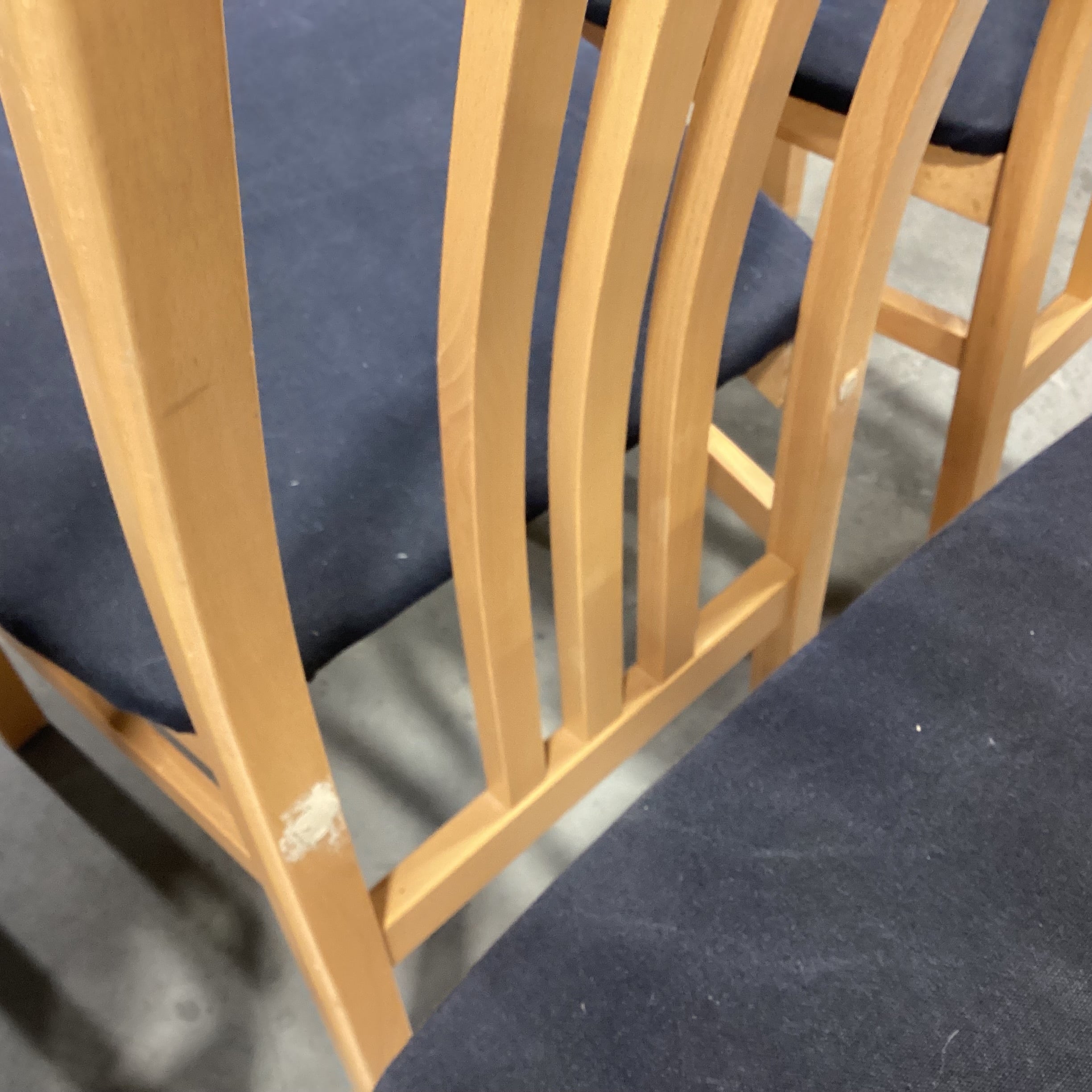 SET of 7 IMS SRL Italian Mid Century Style Teak with Black Seat Dining Chairs 18"x 20"x 42"