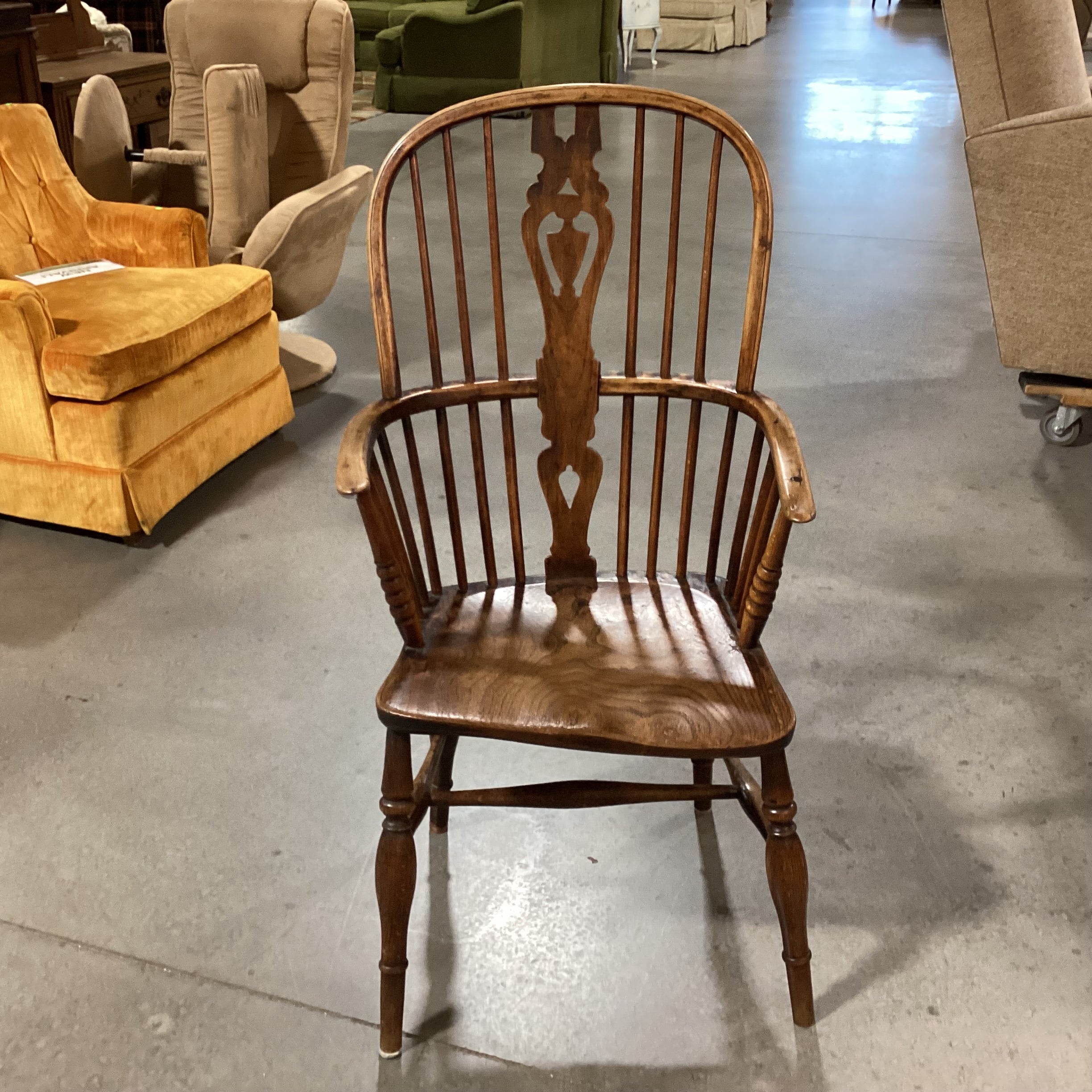 Antique English Elmwood High Back 1800 Windsor Arm Chair 21"x 21"x 41"