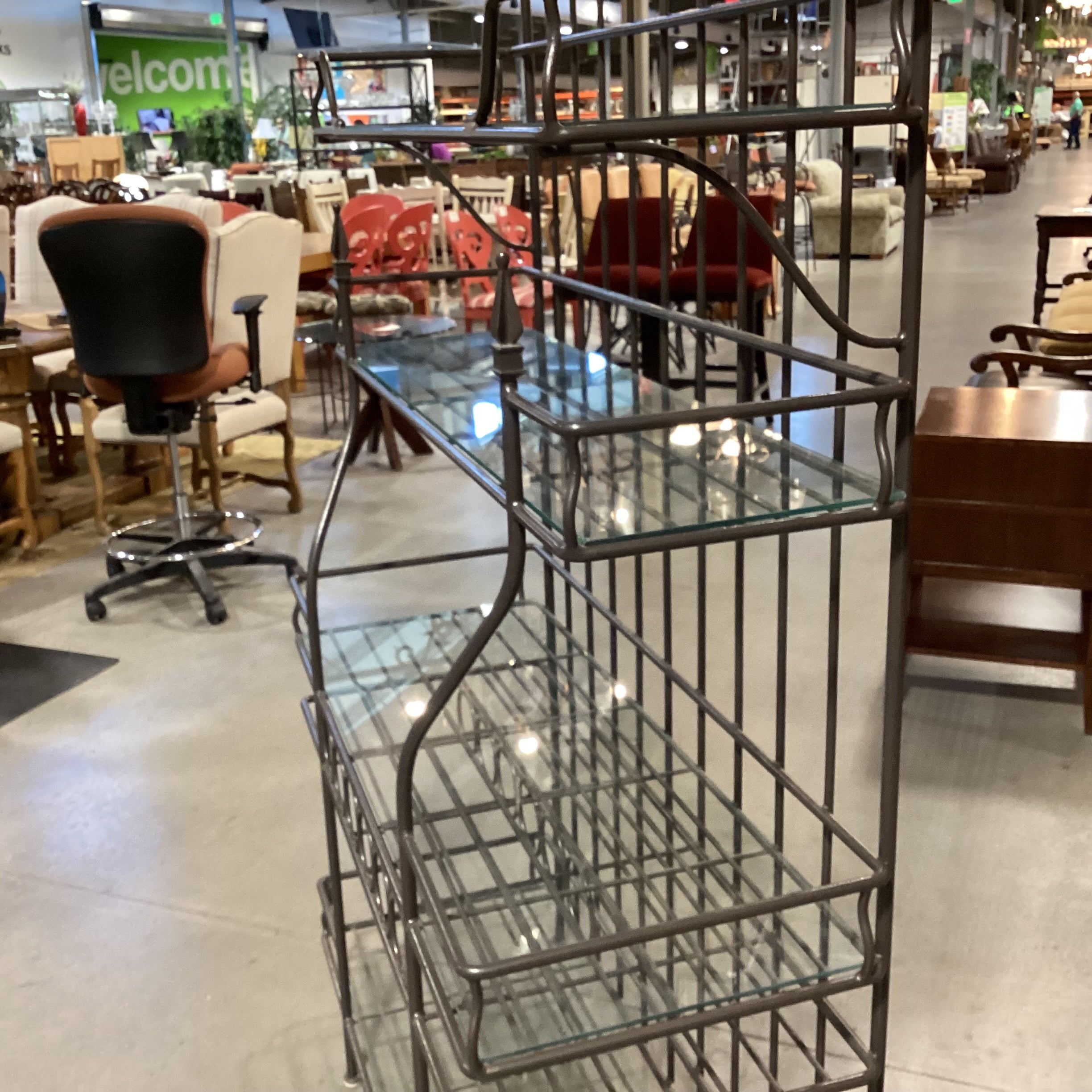 Iron with Dome Top & Glass Bakers & Wine Rack Shelves 44"x 18"x 83"