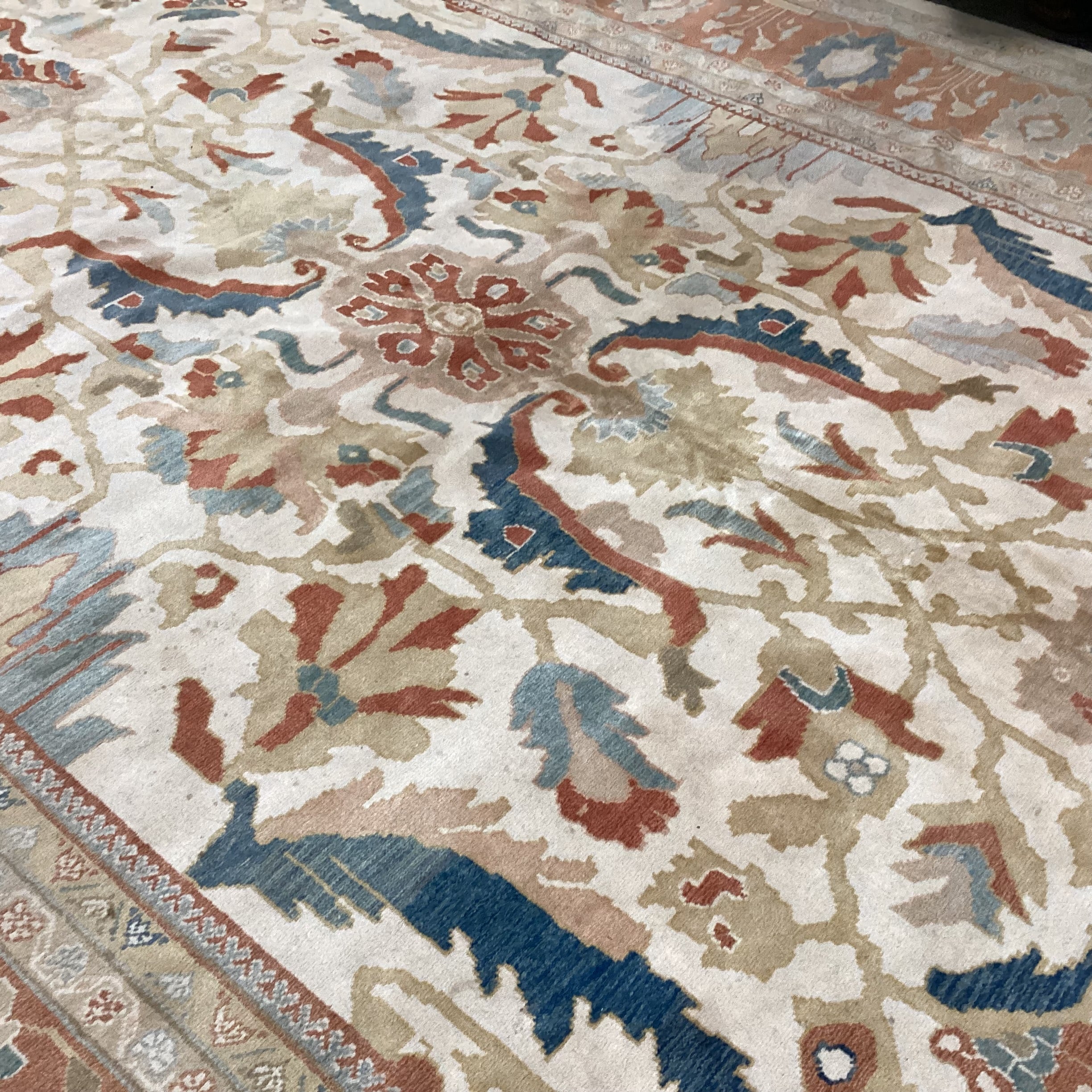 Gold Burnt Orange & Teal Hand Woven Wool Rug 11'x 15'2"