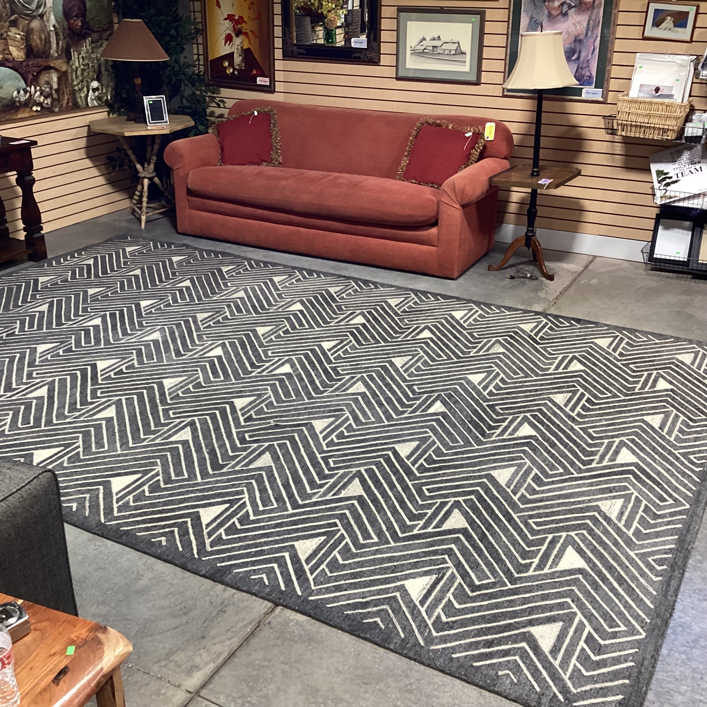 J&J Flooring Custom Fine Hand Tufted Gation Coal All Loop Natural Wool Rug 9'x 14'