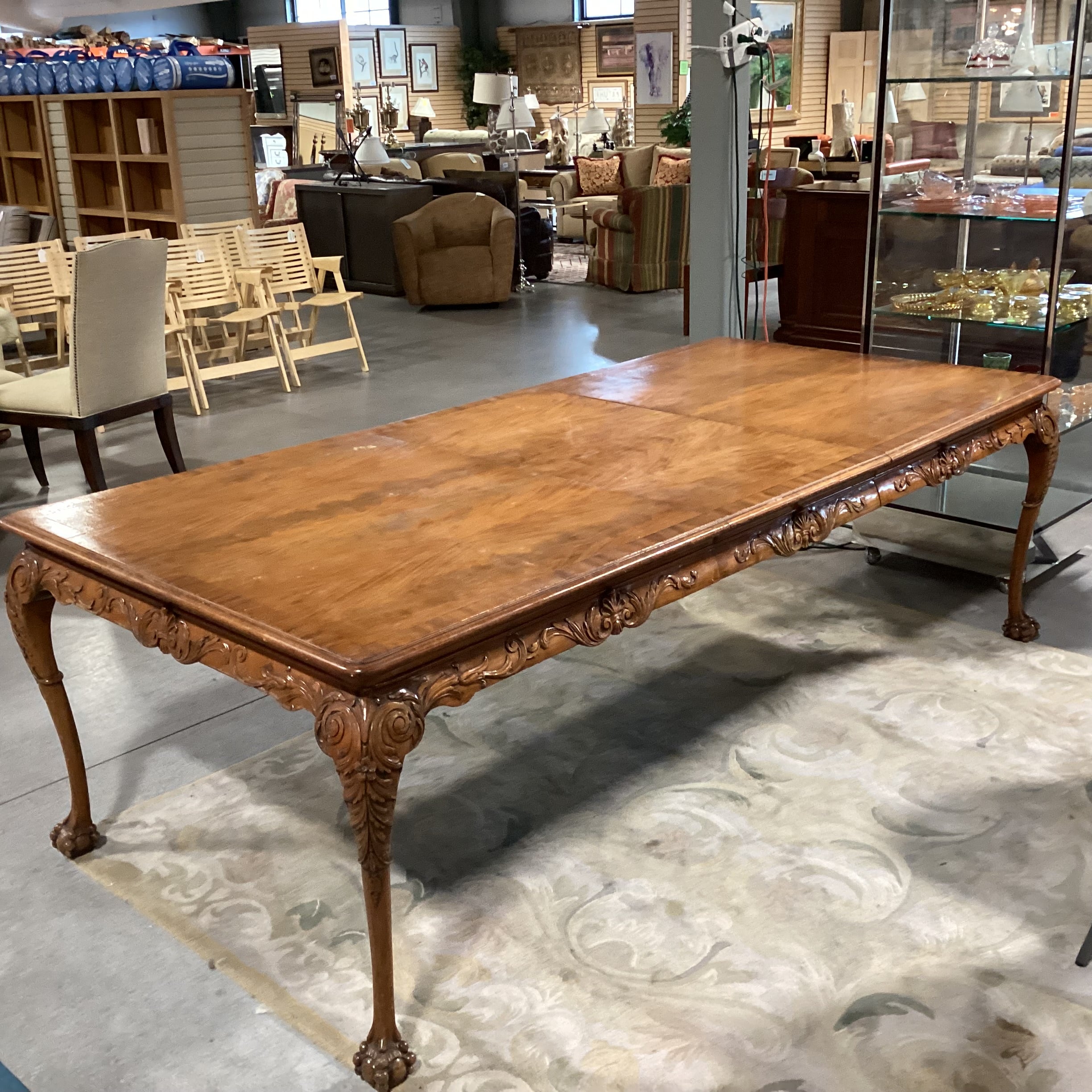 Ornate Carved Wood 1 Leaf Dining Table 72" to 97"x 45"x 30"