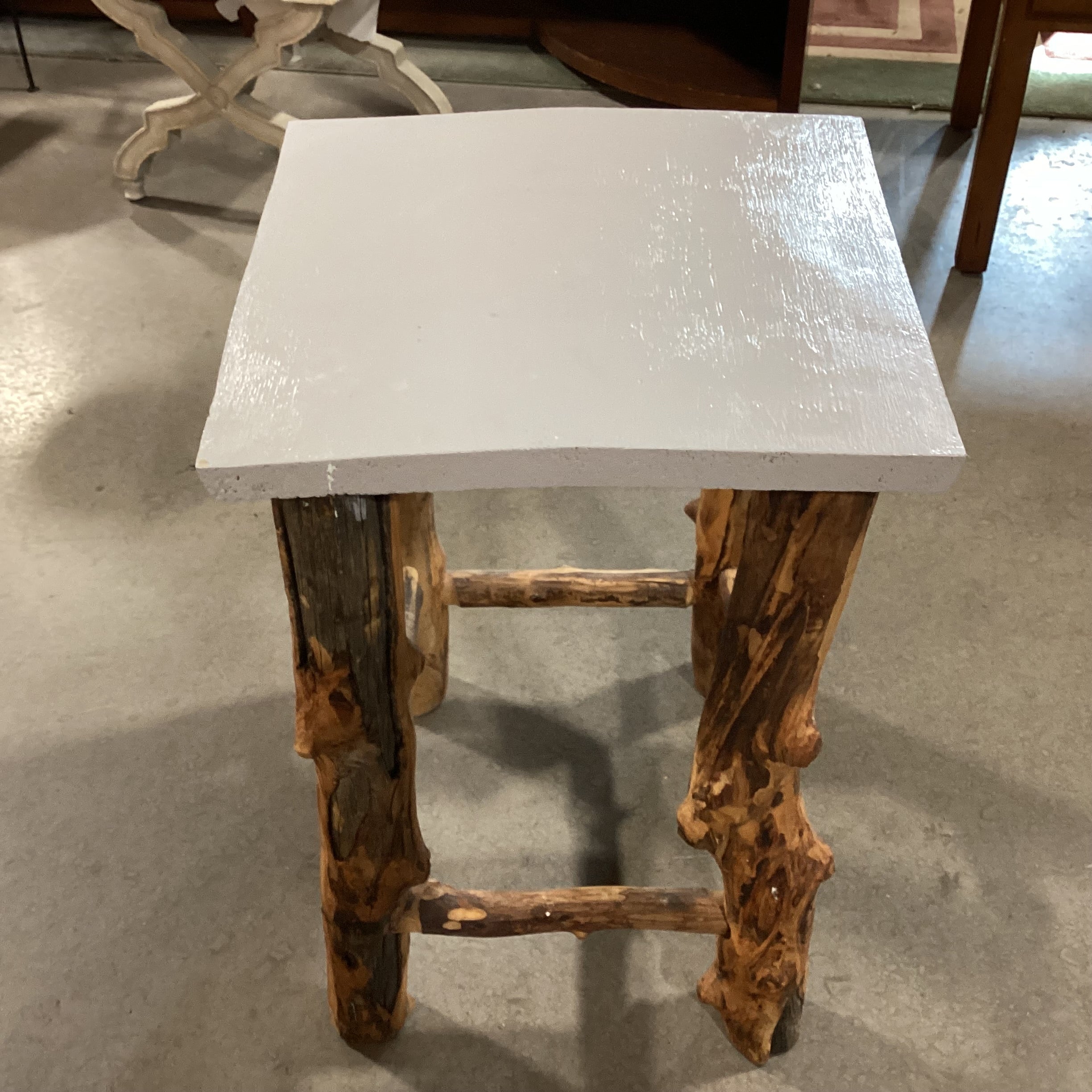 Log & Painted Grey Wood Top End Table 18"x 18"x 26"