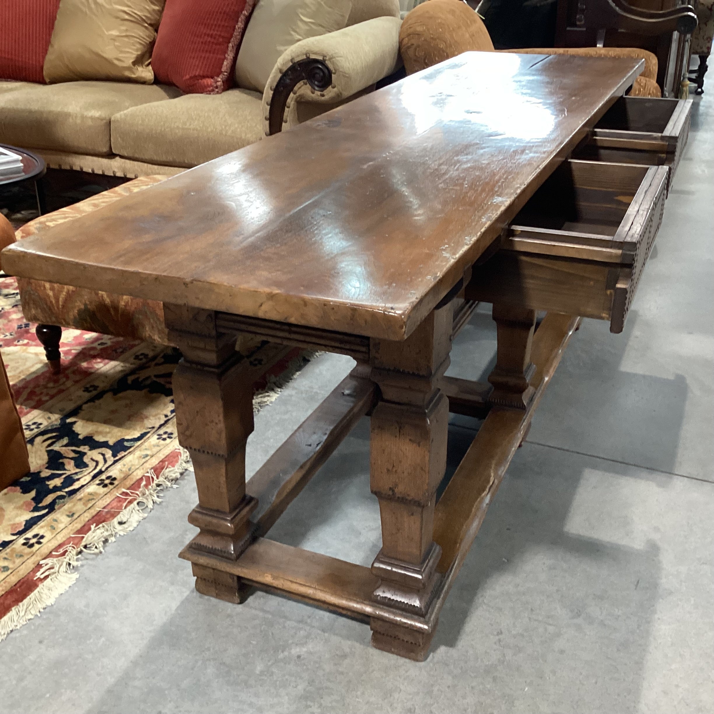 Rustic Distressed Solid Carved Wood 2 Drawer Console Sofa Table 82"x 22"x 30"