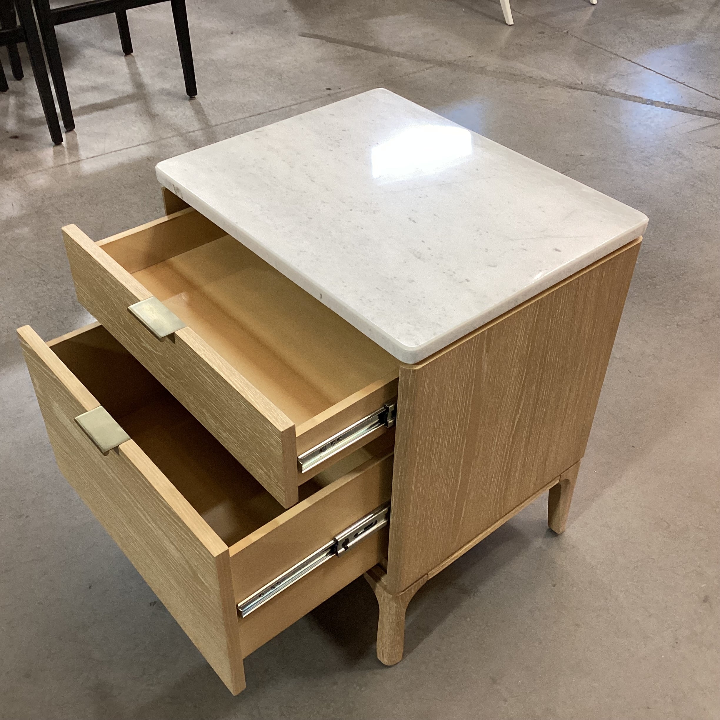 Williams Sonoma Parker Marble Top & Washed Oak 2 Drawer Nightstand 21"X 18"X 25.5"