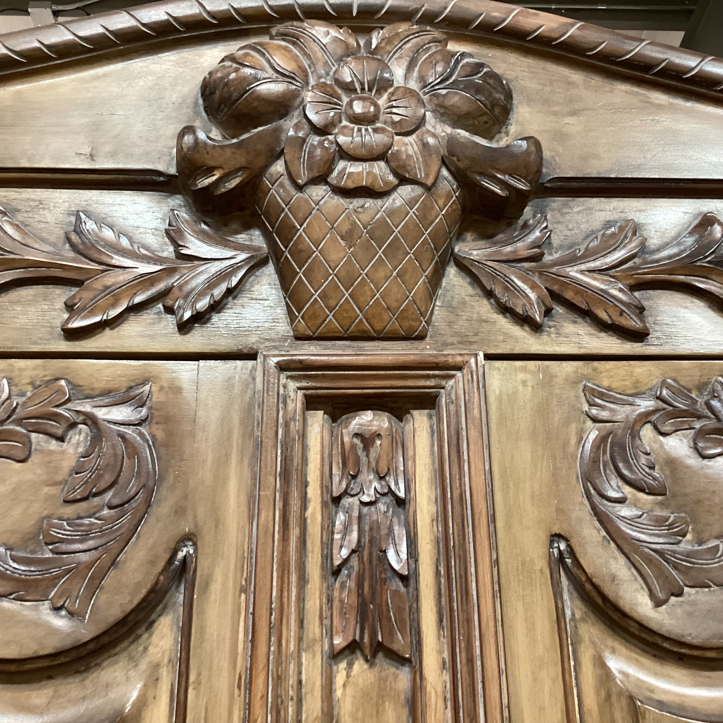 French Provincial Carved Wood with Light Washed Finish 2 Door 3 Drawer Armoire 60"x 26"x 93"
