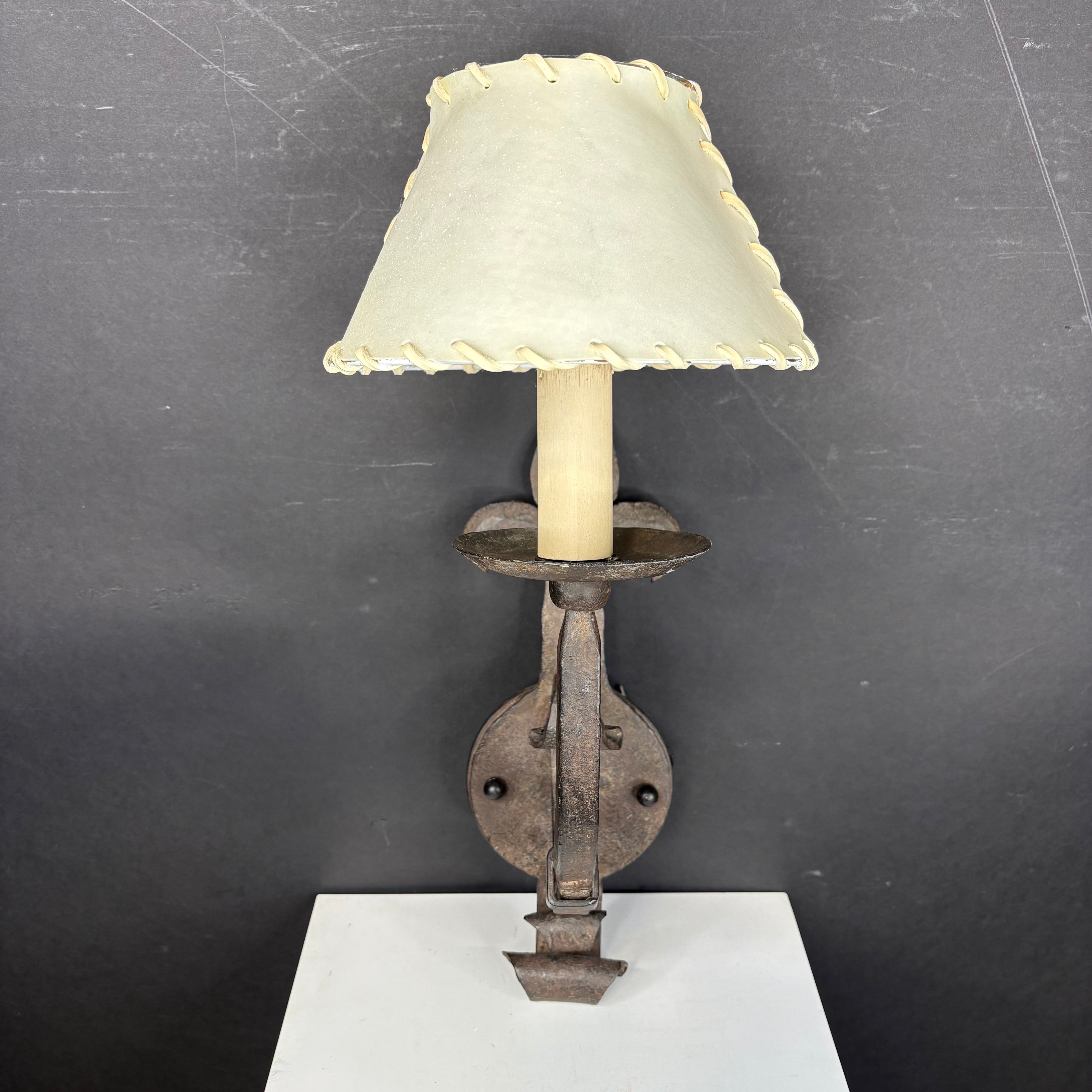 Rustic Hand Forged 1-Light Iron Scroll with Shade Wall Sconce 8”x 18”x 10”