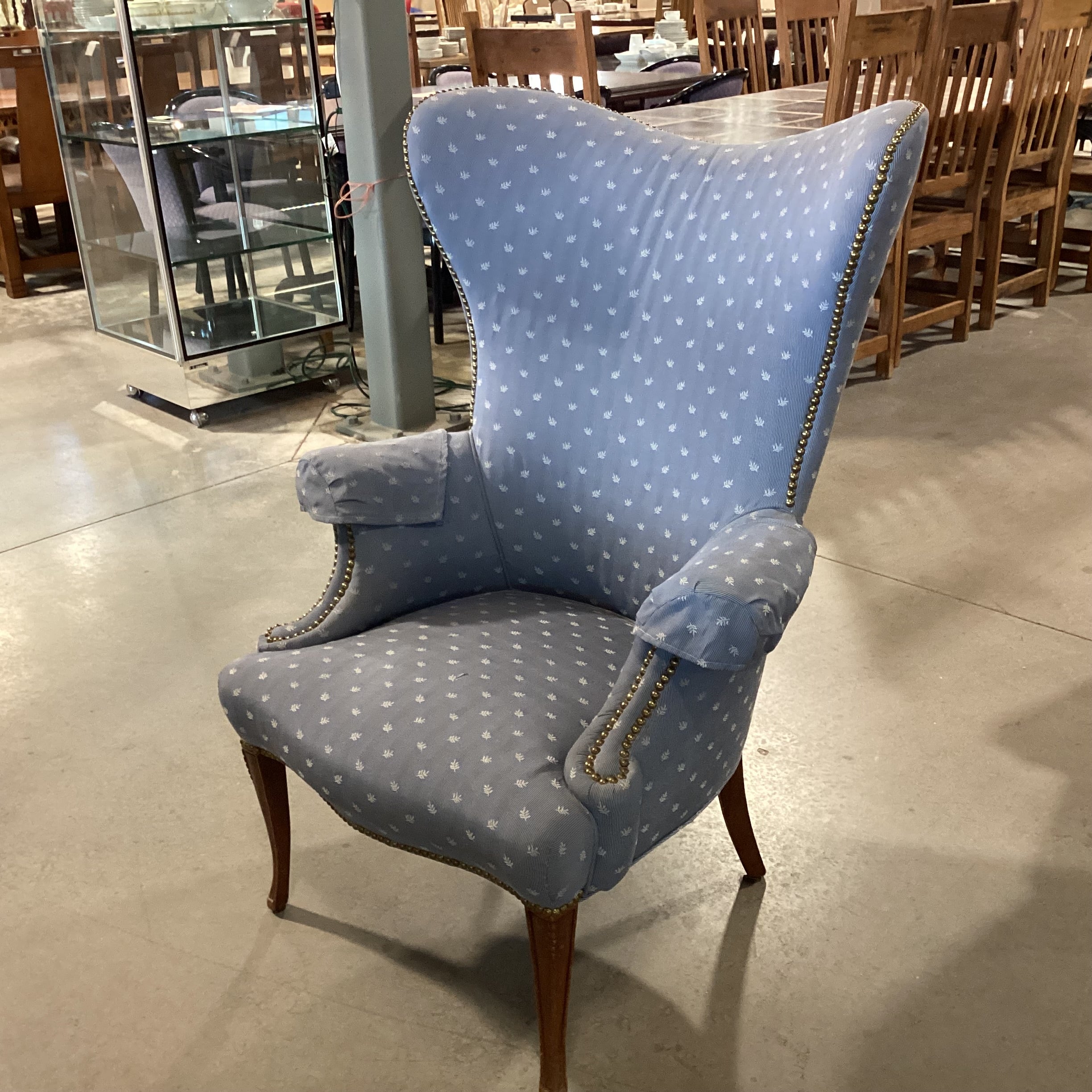 Light Blue Upholstered Nailhead Accent Wing Chair 32"x 32"x 44"