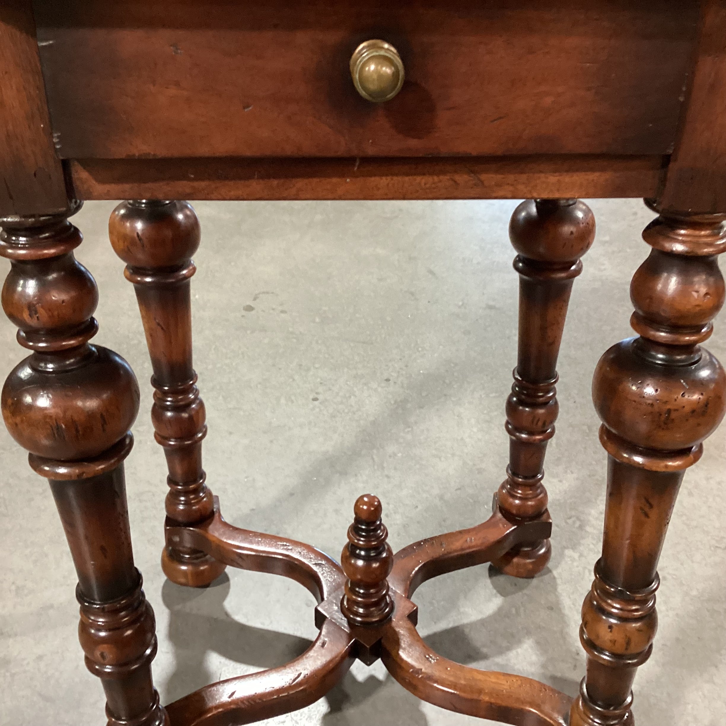 Ornate Carved Distressed Solid Wood 1 Drawer with Based Trestle Detail End Table 26"x 18"x 28.5"