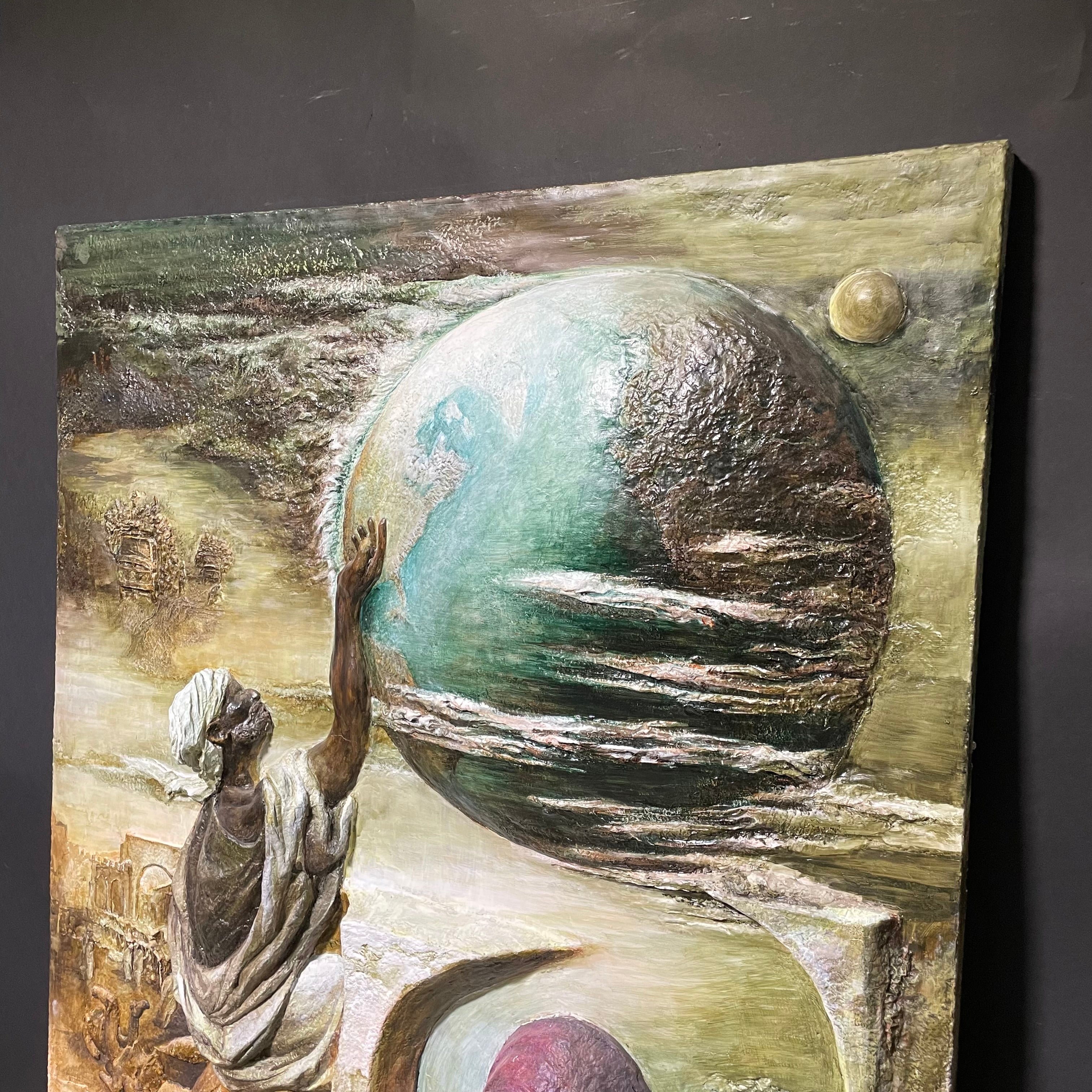 Janusz Obst Signed/ Dated "Another Planet"3D Bas Relief Original 46 1/2" x 66"