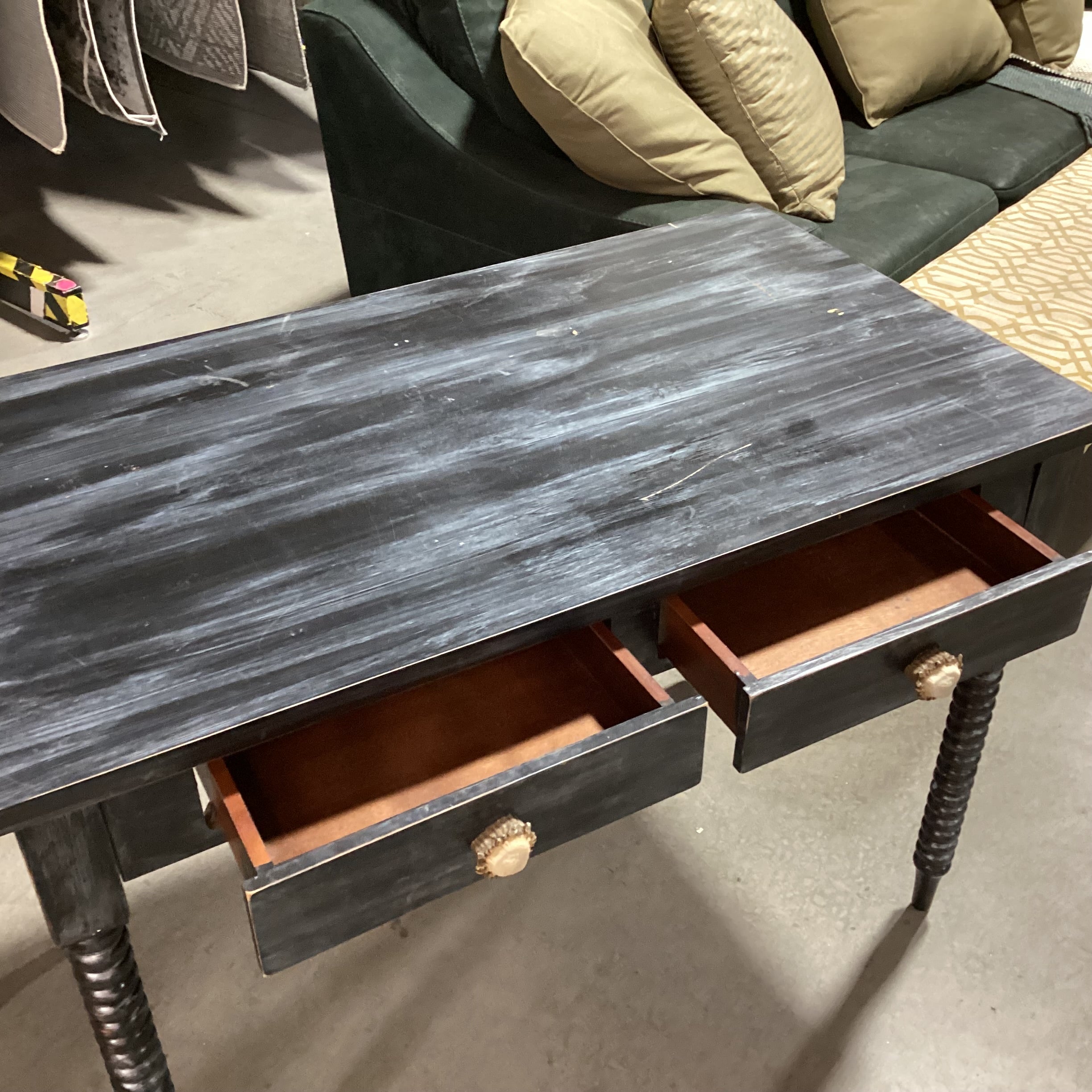 Midnight Finished Wood with Spindle Leg 2 Drawer Antler Pulls Desk 42"x 24"x 31"