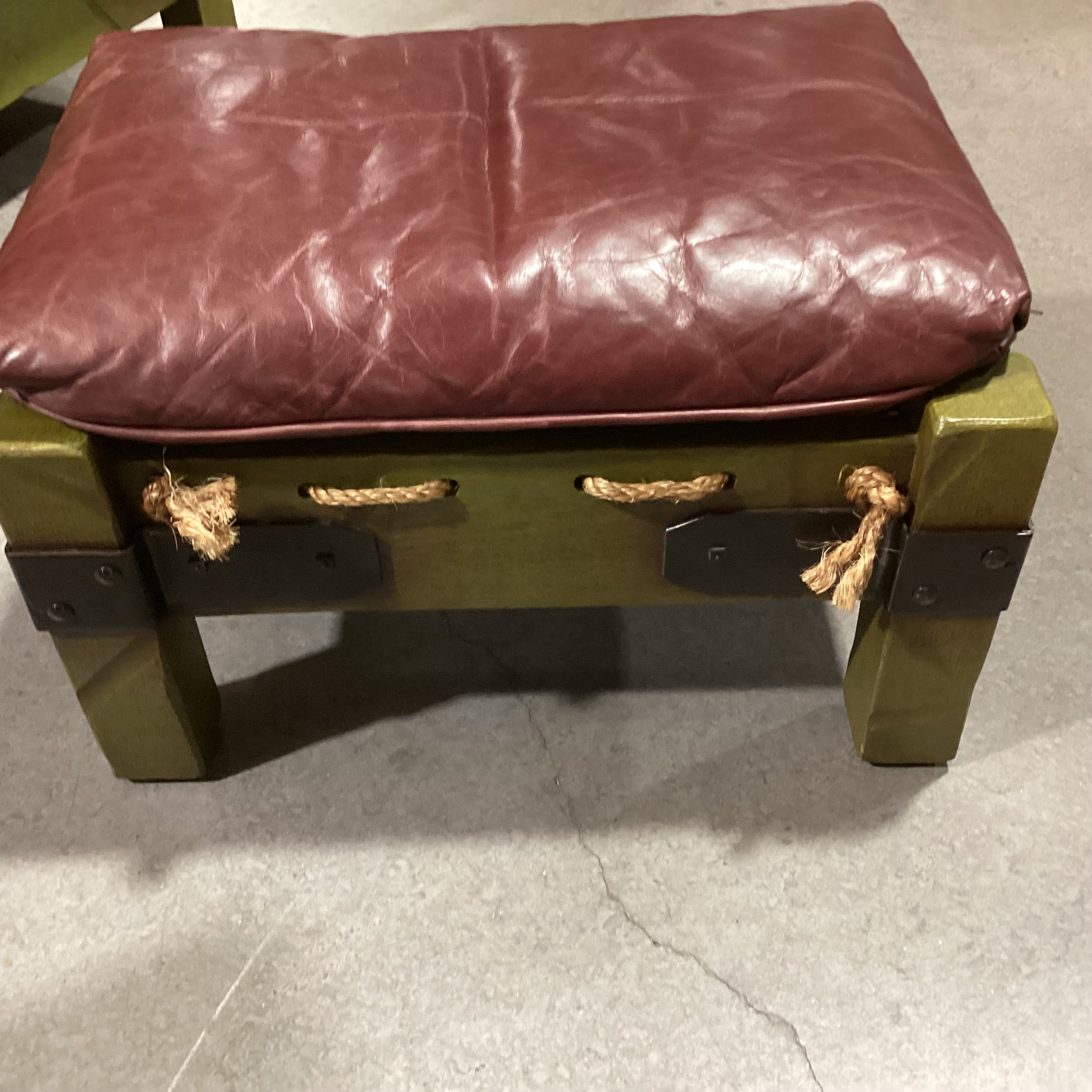 Art in Fine Forms Custom Spanish Green Alder Iron & Rope Leather Cushions with Ottoman Chair 35"x 36" 31"