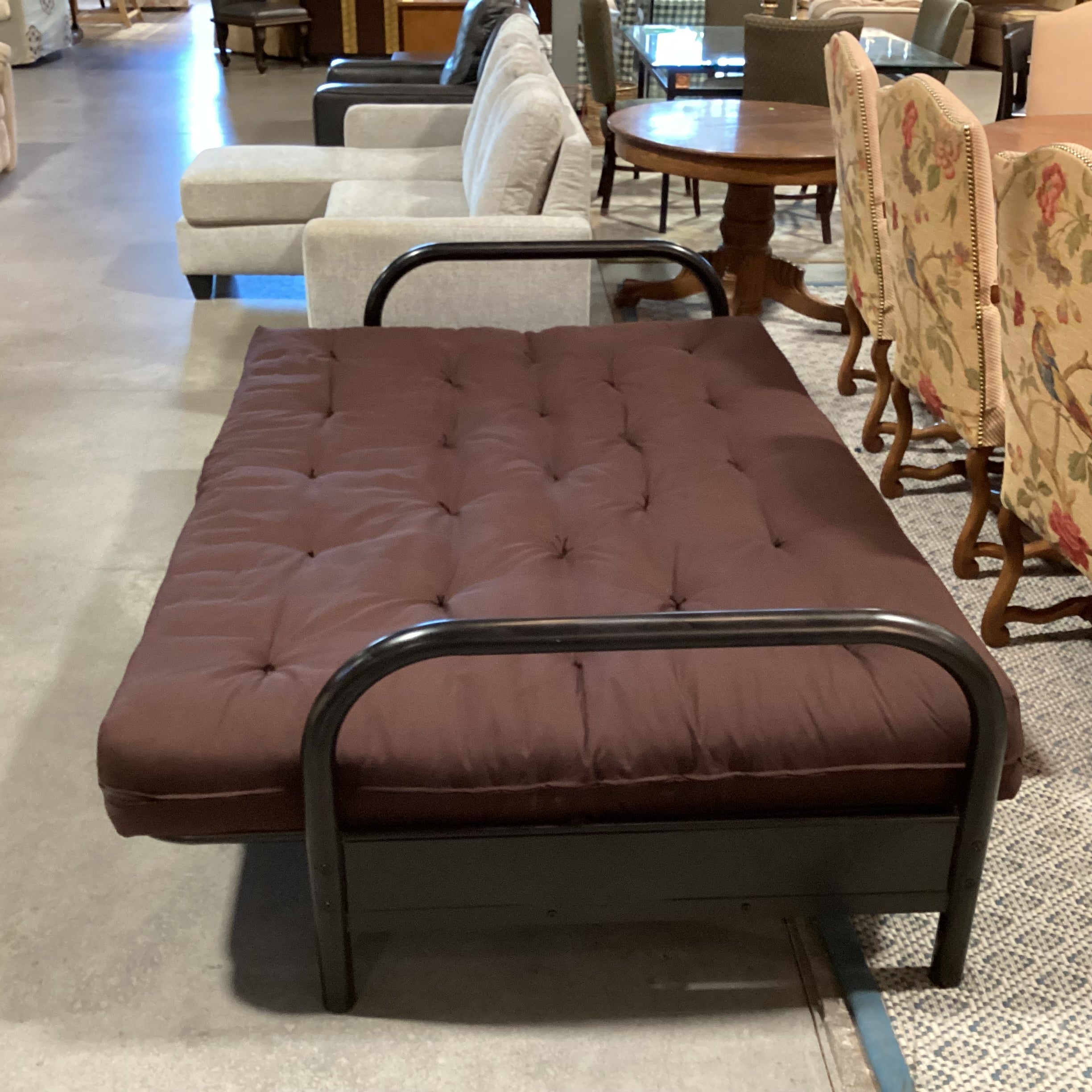 Black Metal Frame & Brown Cushion Futon Sofa 80"x 44" to 53"x 35"