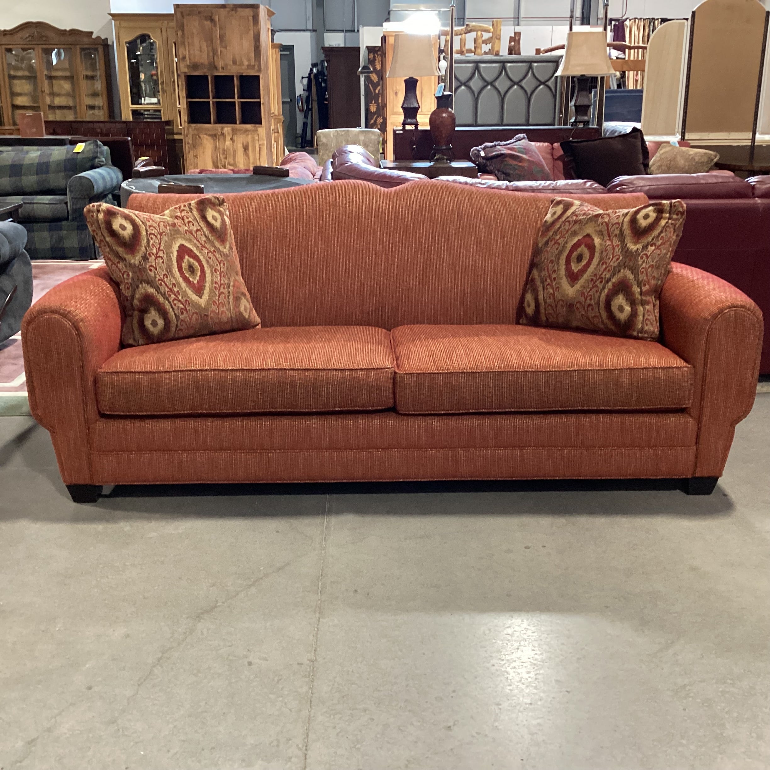 Ablyss Custom Furniture Red Gold Woven Detailed Back & Arm Sofa 88"x 38"x 36"