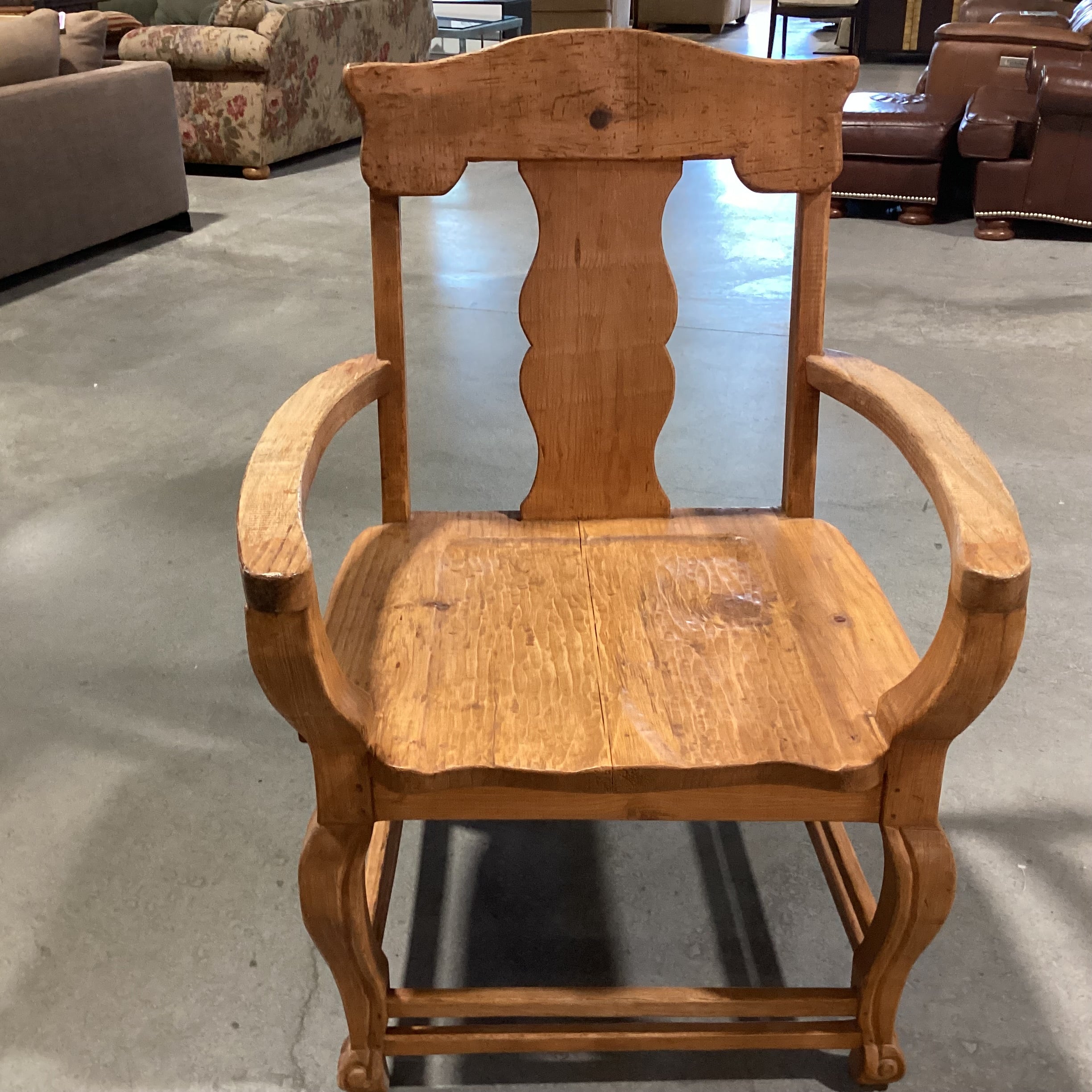 Vintage Natural Carved Wood with Green Cushion Chair 30"x 27"x 41"