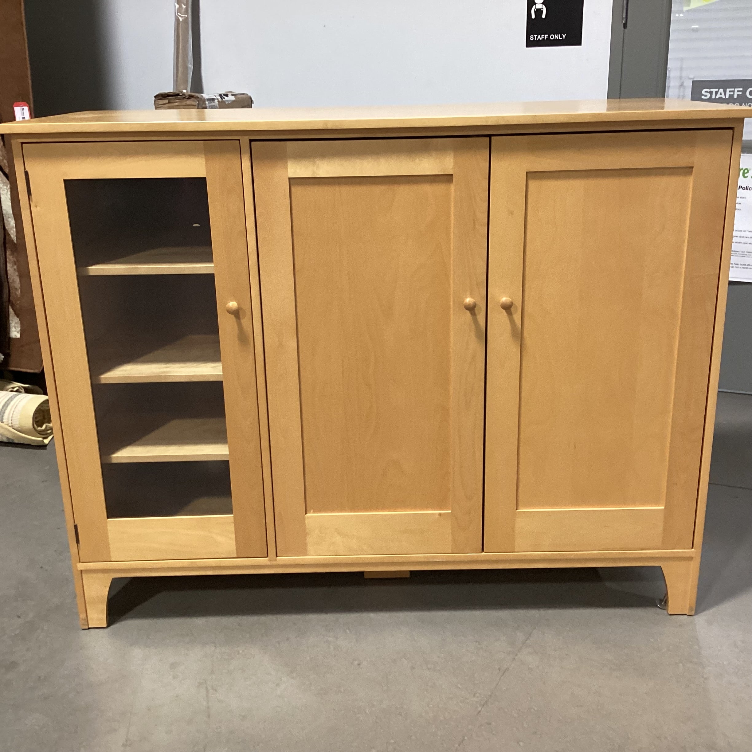 Maple 3 Door with Shelves Entertainment Center 62"x 26"x 48.5"