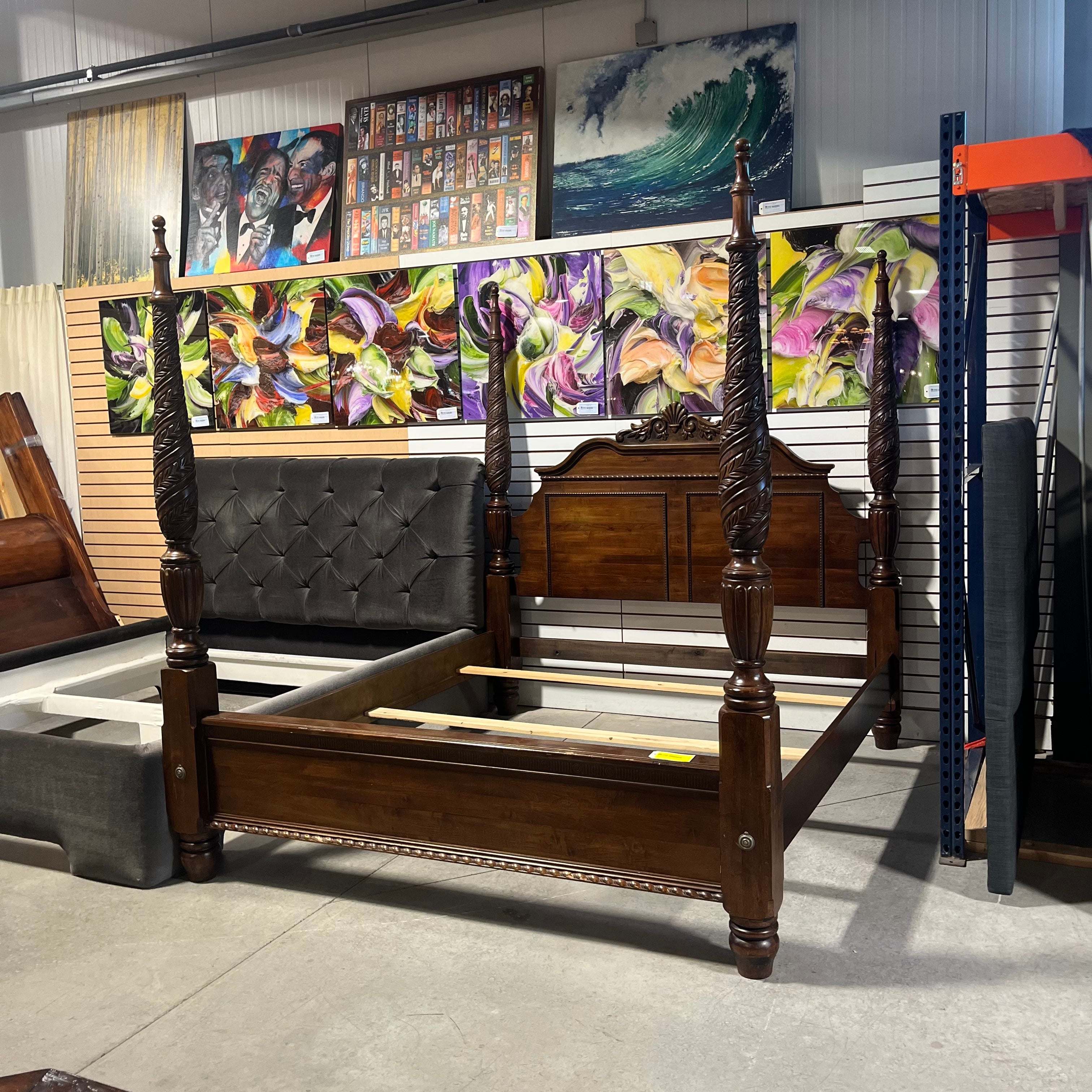 King Ornate Solid Dark Finish Poster Style Bed Set 82.5"x 93"x 87"