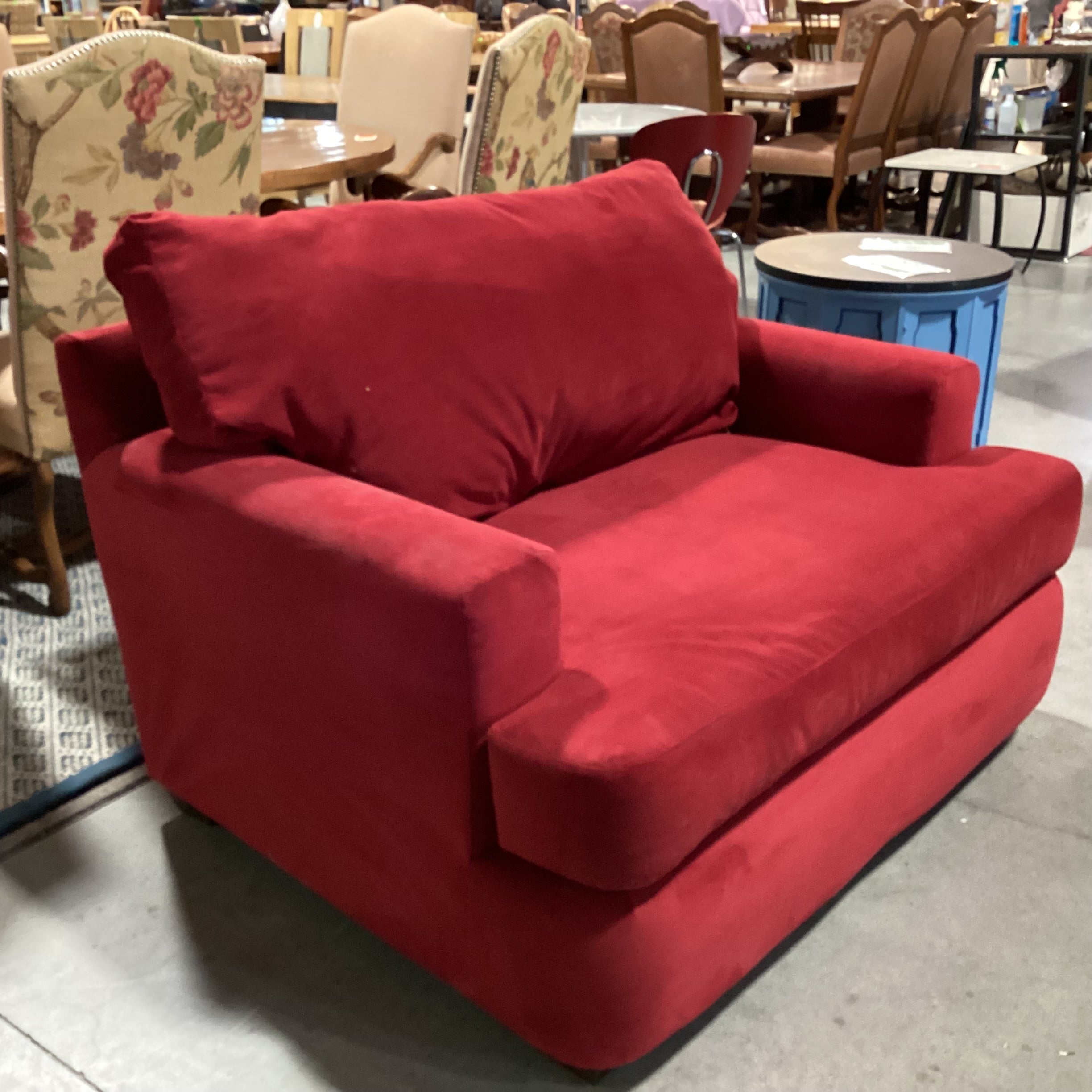 Red Plush Velvet Oversized Chair 50"x 43"x 33"