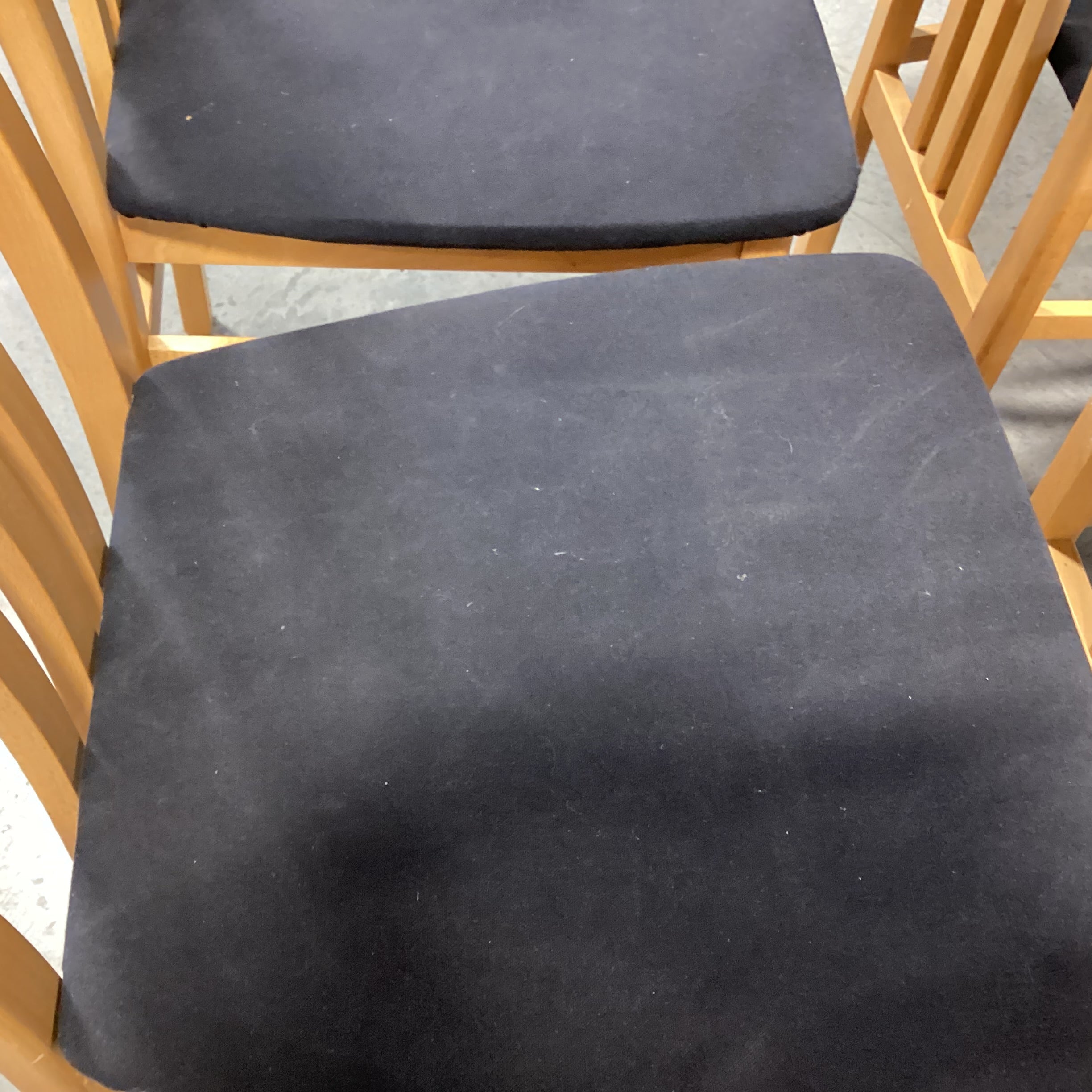 SET of 7 IMS SRL Italian Mid Century Style Teak with Black Seat Dining Chairs 18"x 20"x 42"