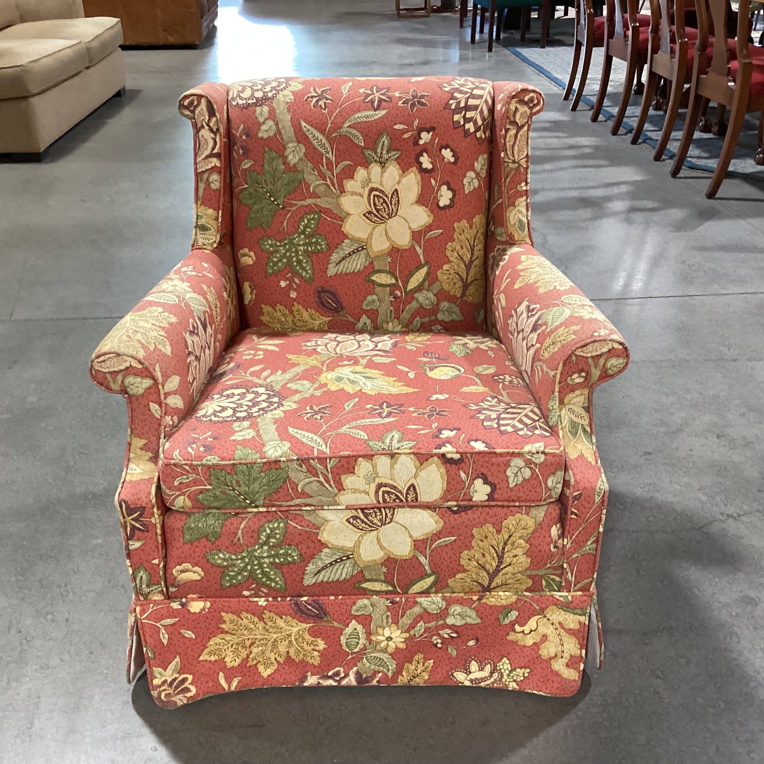 Red Gold Floral Chair 32"x 32"x 32"