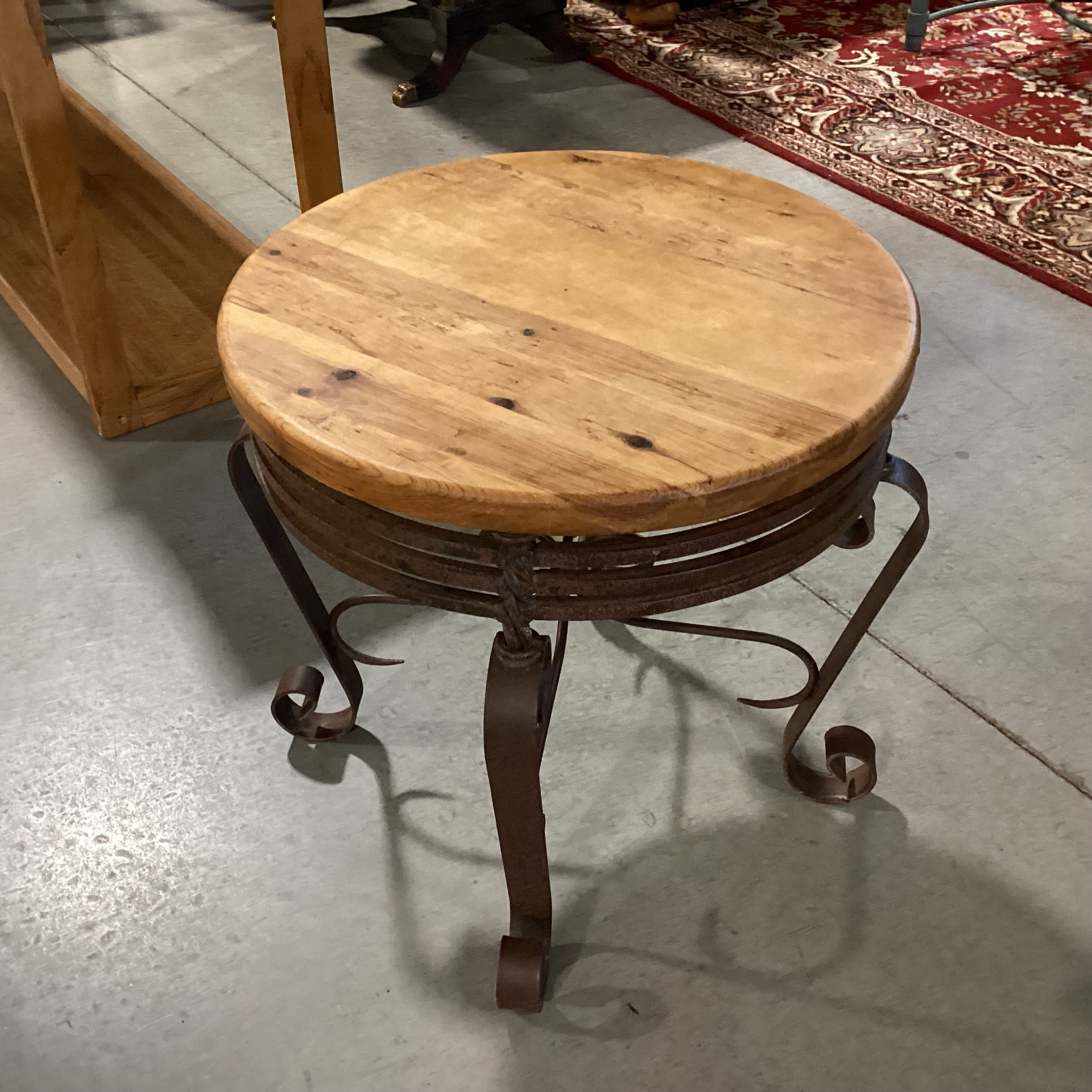 Rustic Wrought Iron & Wood Round End Table 24" Diameter x 22"