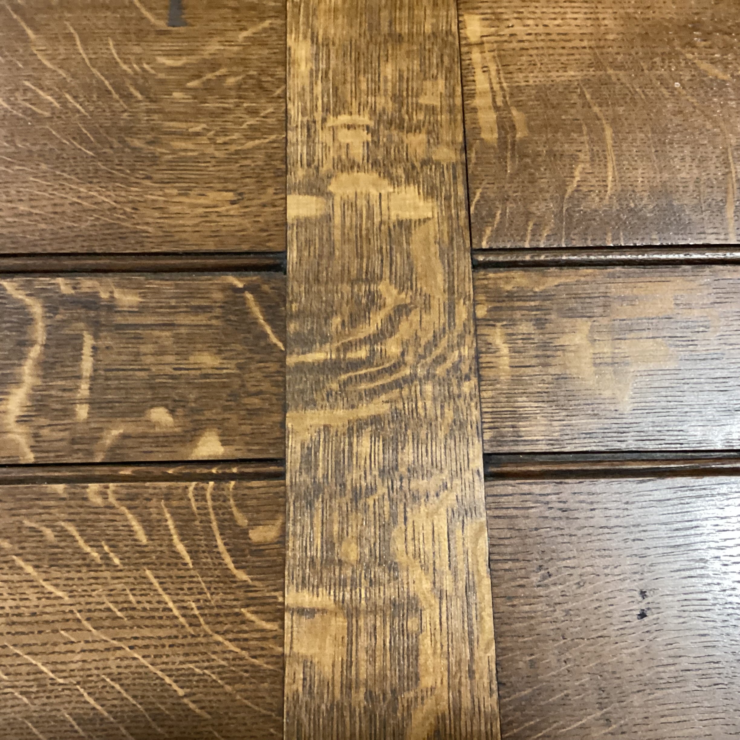 Antique Oak with Ornate Carved Trestle & 2 Extended End Leaves Dining Table 59" to 104"x 39"x 31"