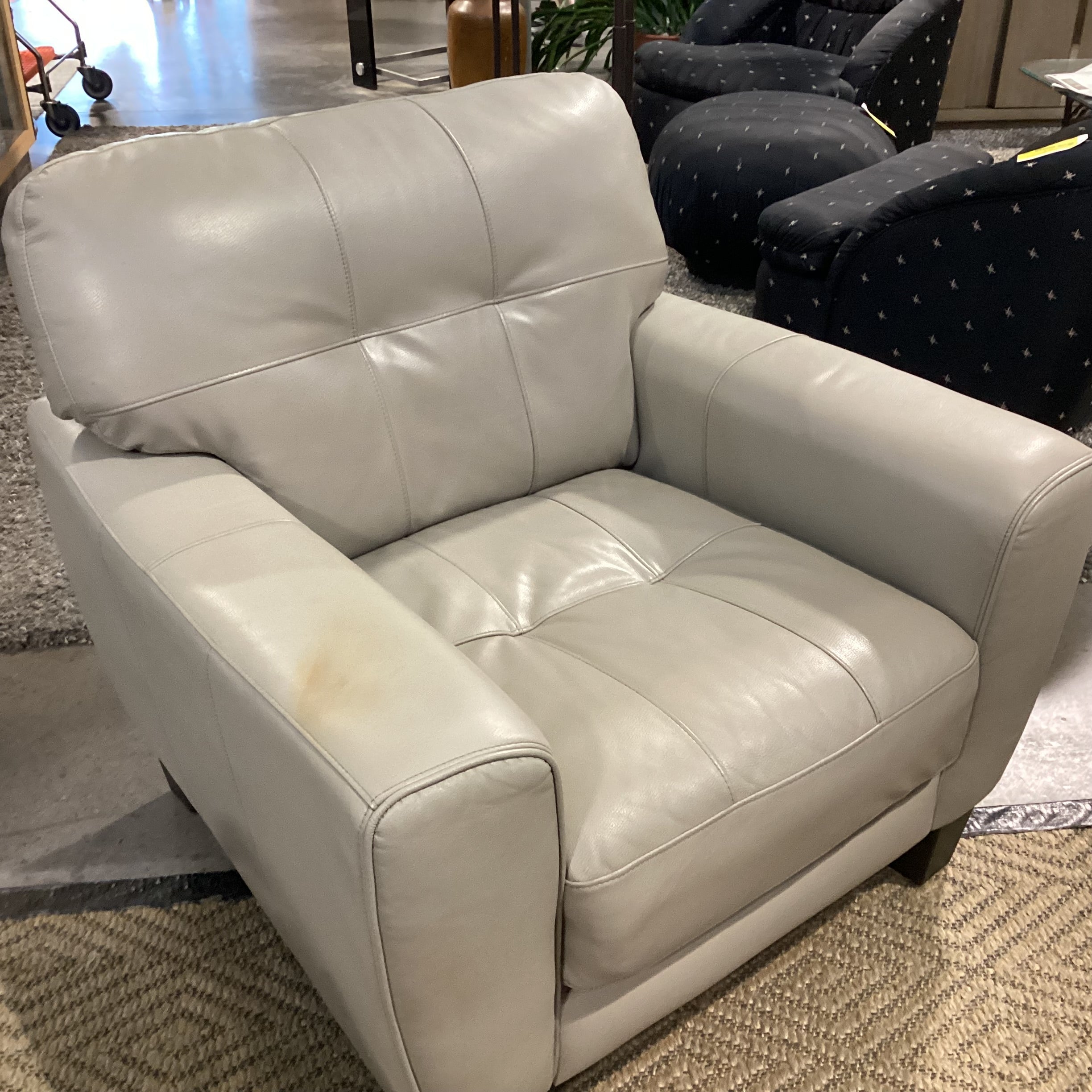 Grey Faux Leather Chair 38"x 36"x 36"