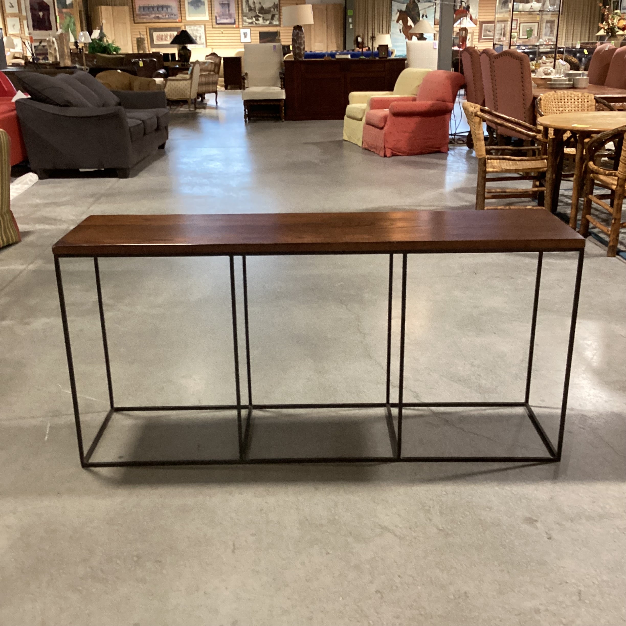 Dark Finish Wood & Iron Base Sofa Table 63"x 16"x 30"