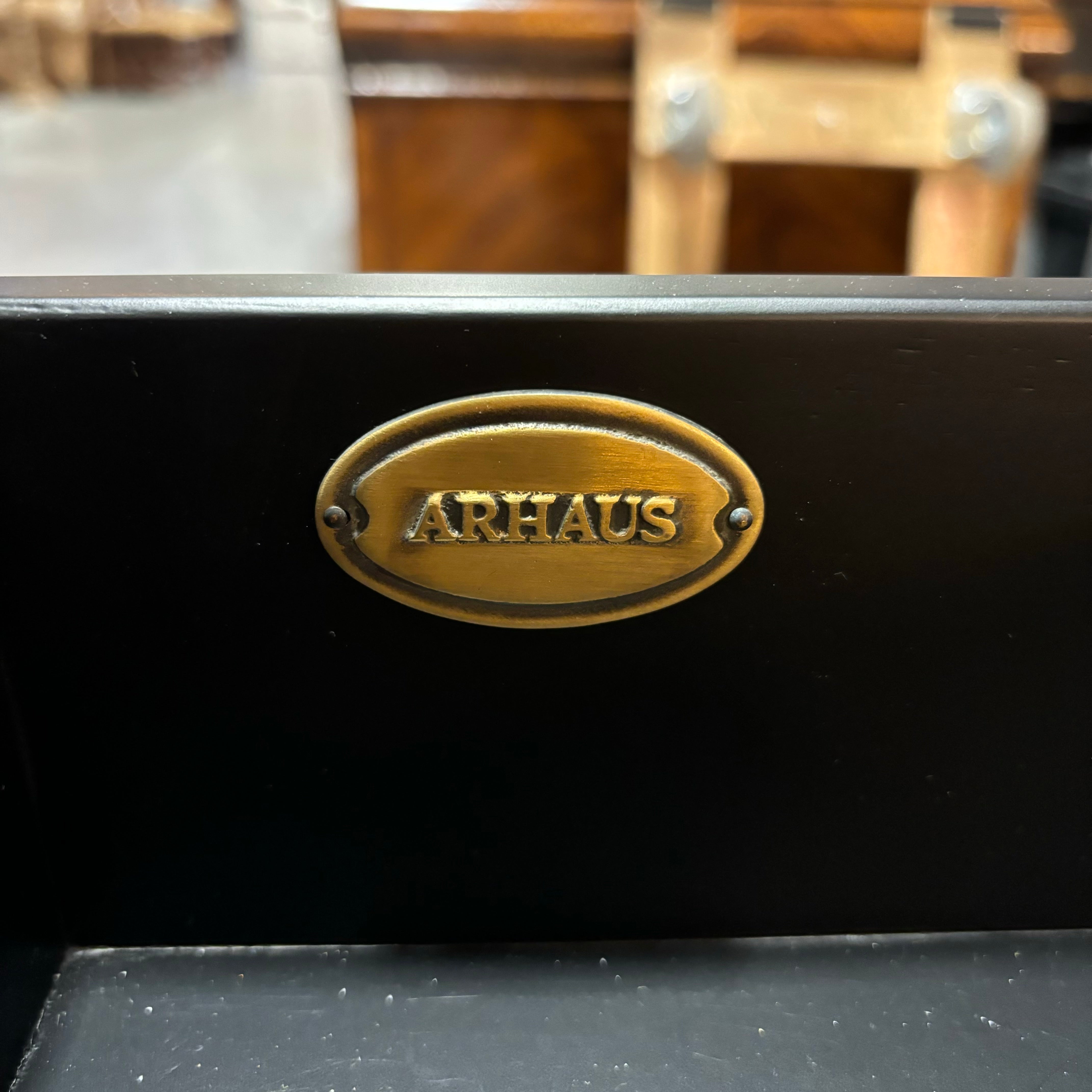 Arhaus Usine Black Finish Wood with Leather Top 6 Soft Close Drawers & Center Pullout Executive Desk 72"x 34"x 30"