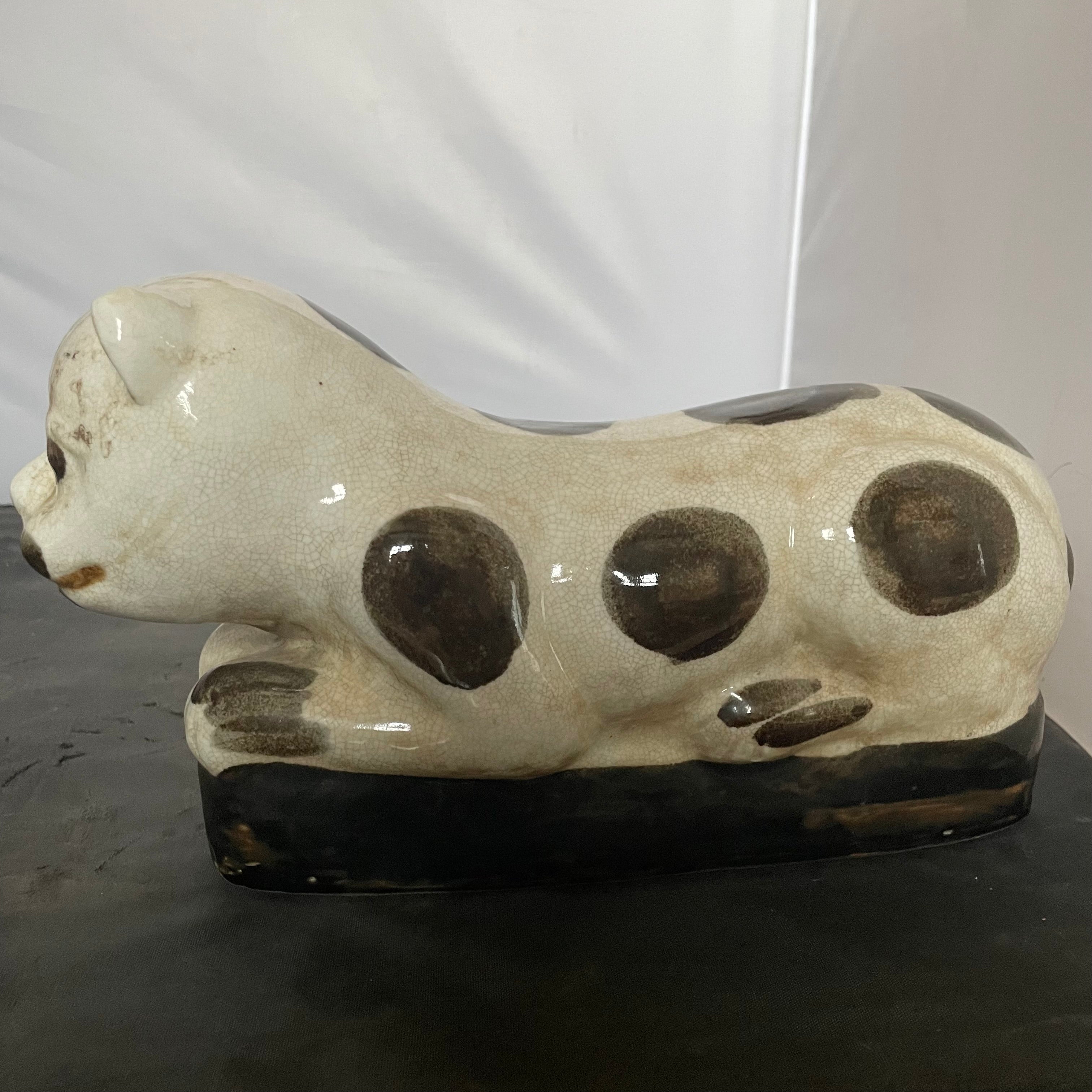 Antique Chinese Cizhou Ware Cat Pillow/Head Rest, 12"x5"x6.5"