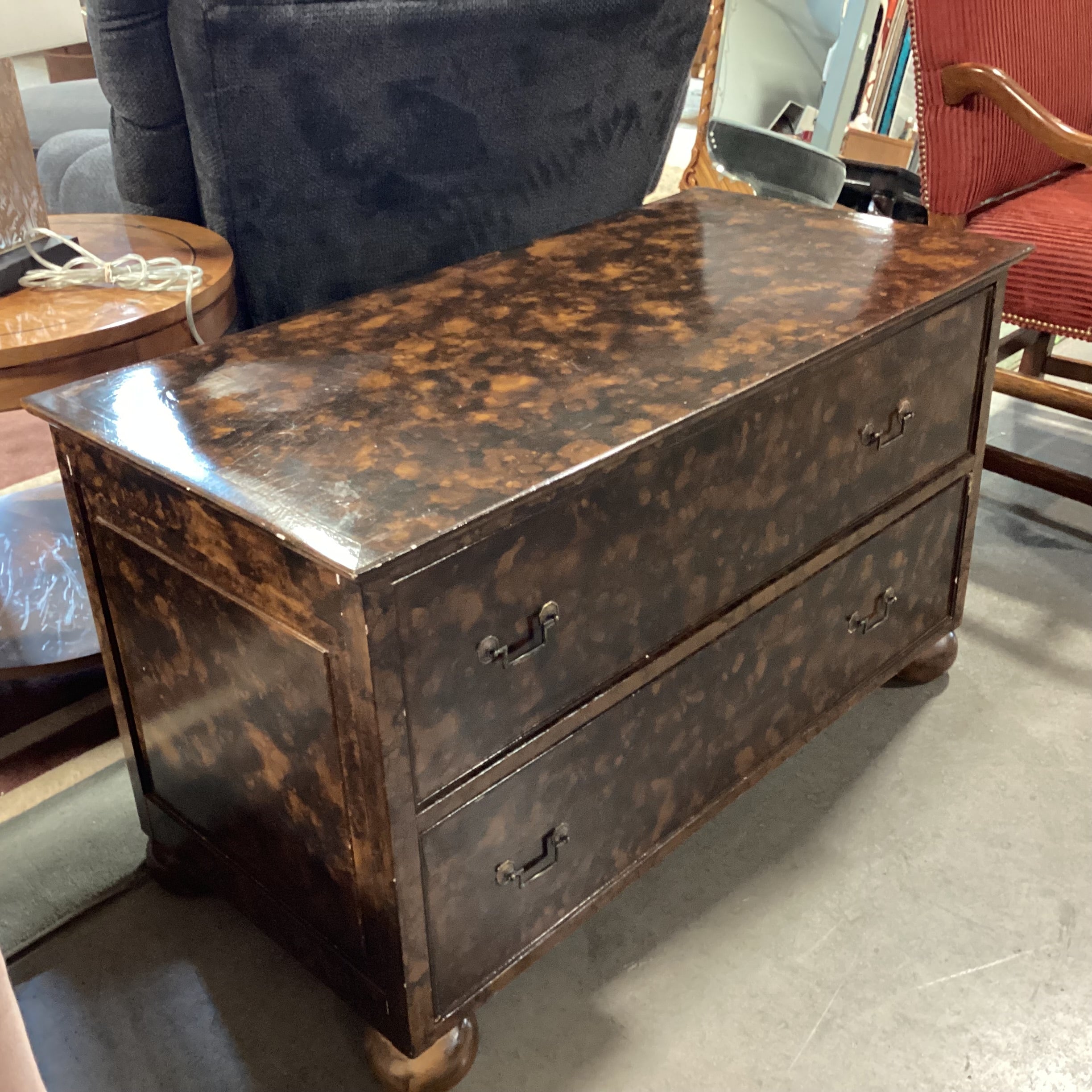 Brown & Black Marble Style Veneer 2 Drawer Chest 43.5"x 21.5"x 25"