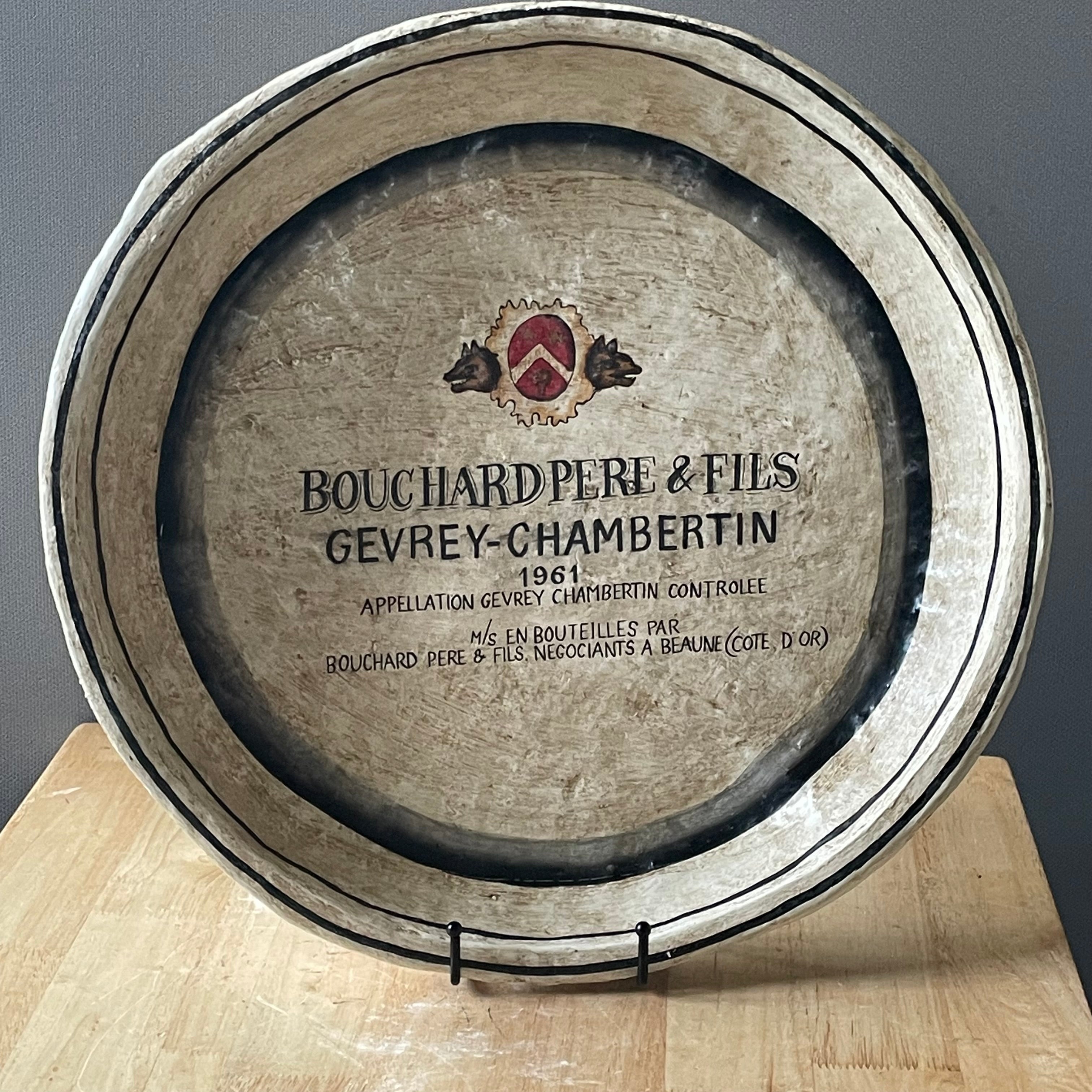 Vintage Decorative Barrel Top Style Large Round Beautifully Painted Wine Label Tray, 19.75"x 2.75"