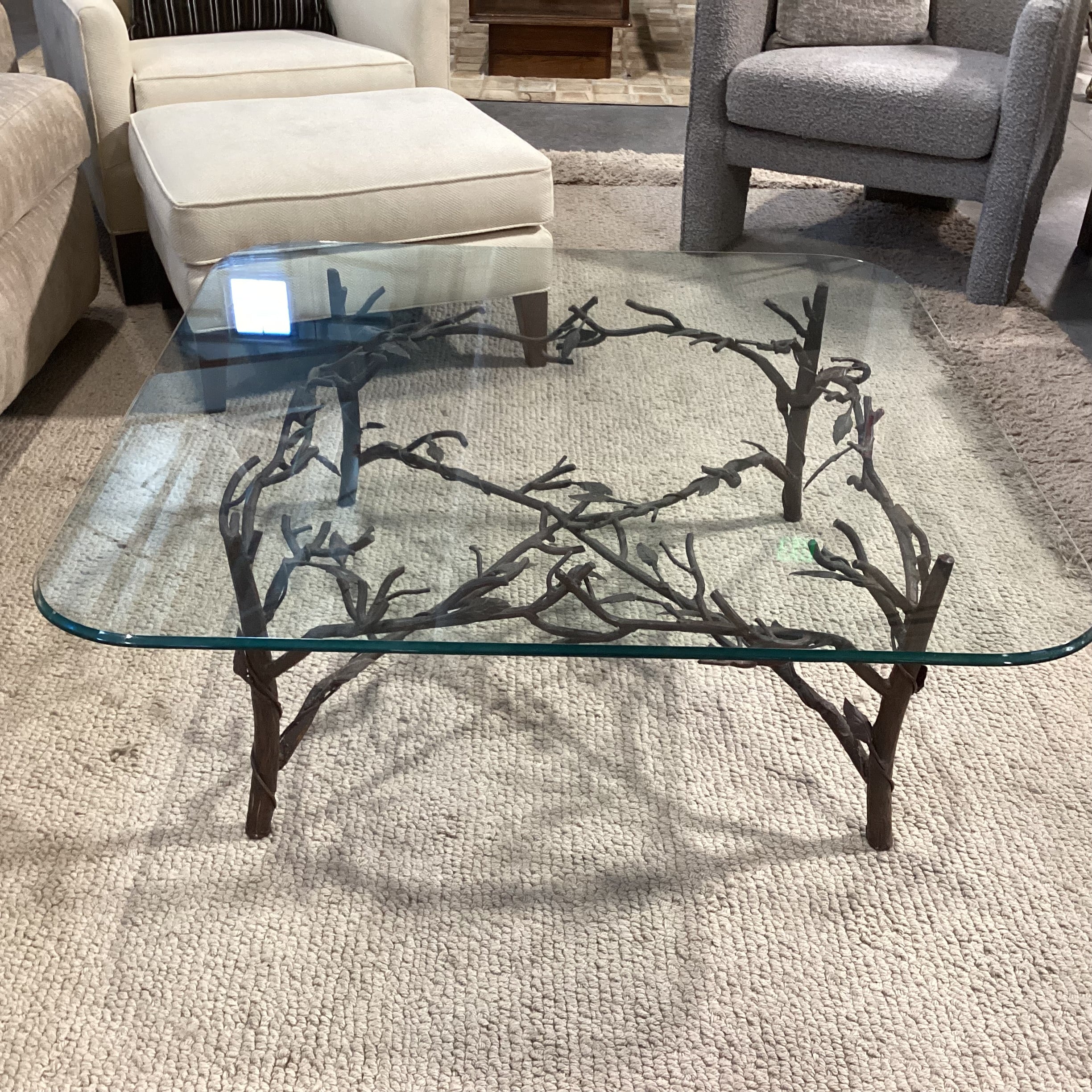 Wrought Iron & Leaf with Beveled Glass Top Coffee Table 40.5"x 40.5"x 16"