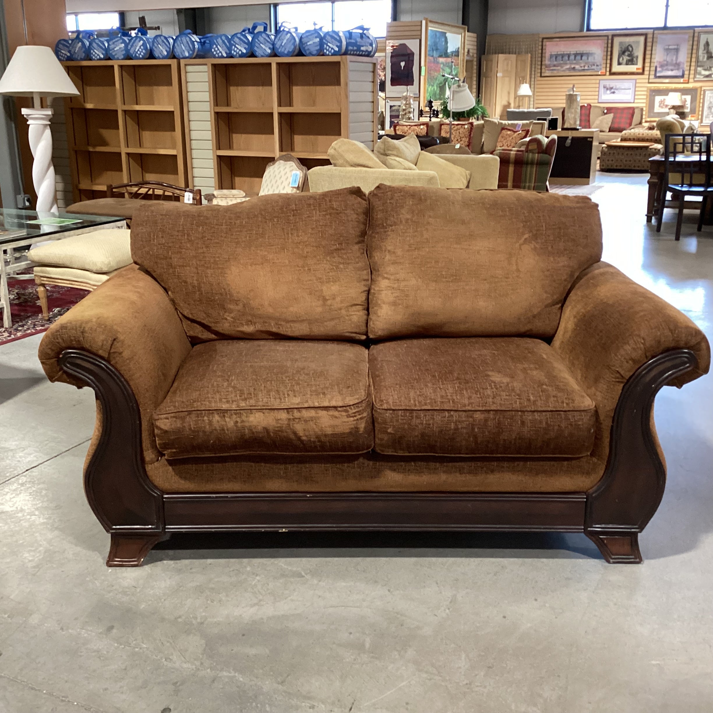 Corinthian Furniture Golden Brown & Carved Wood Sofa 74"x 39"x 39"