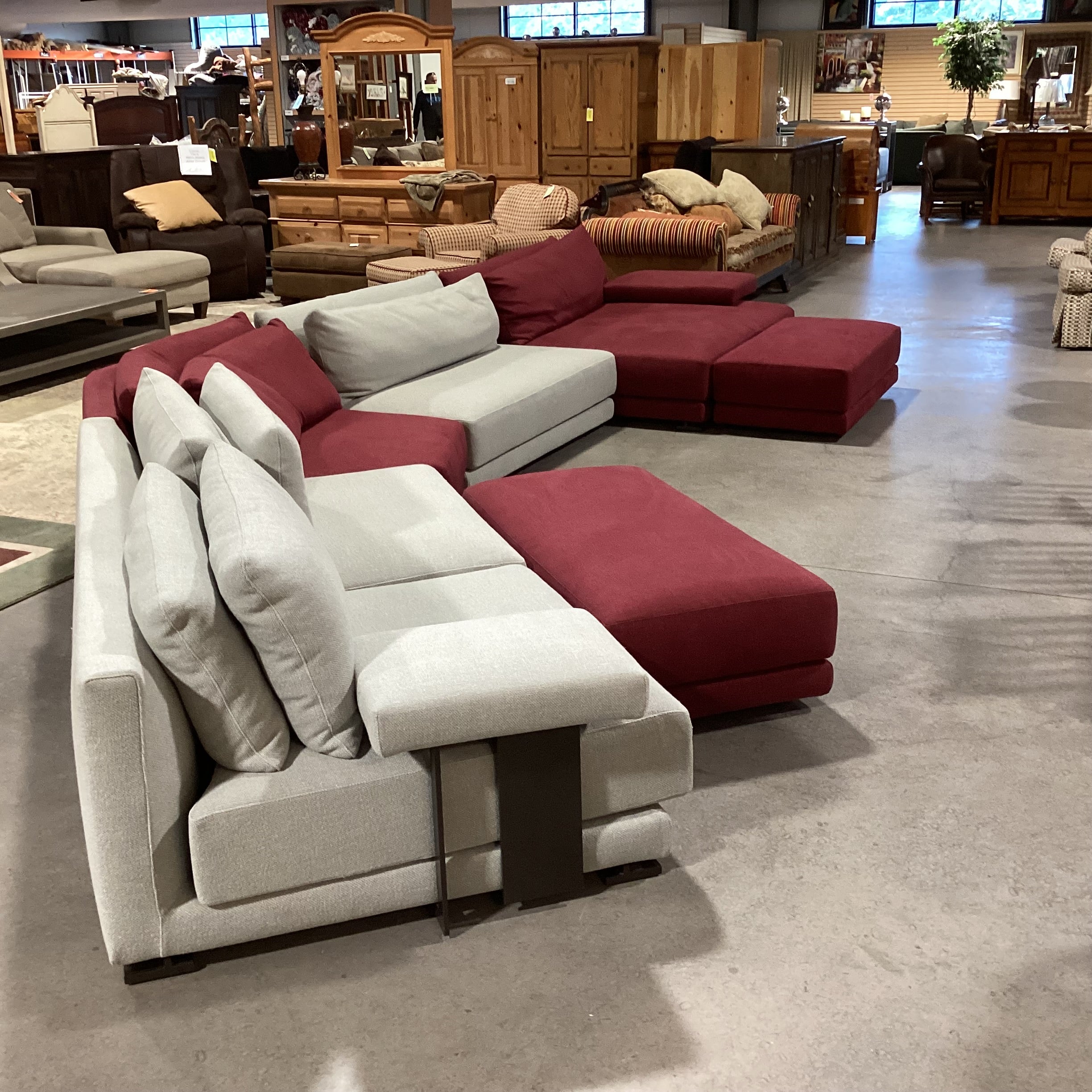 Poliform Cranberry & Dove Grey Woven Modern Italian 6 Piece Sectional 236"x 59"x 45"x 24"