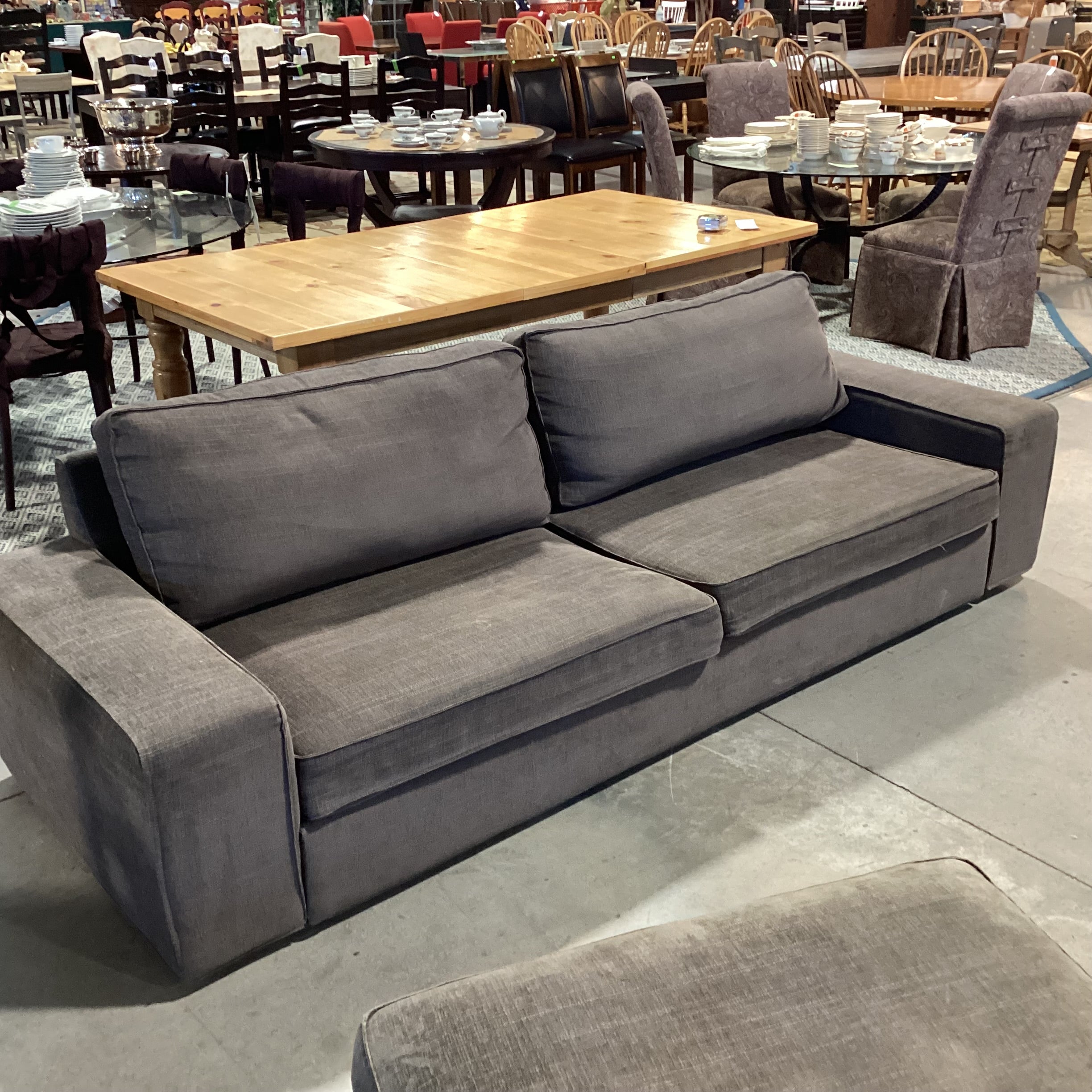 Grey Woven with Ottoman Sofa 96"x 36"x 26"