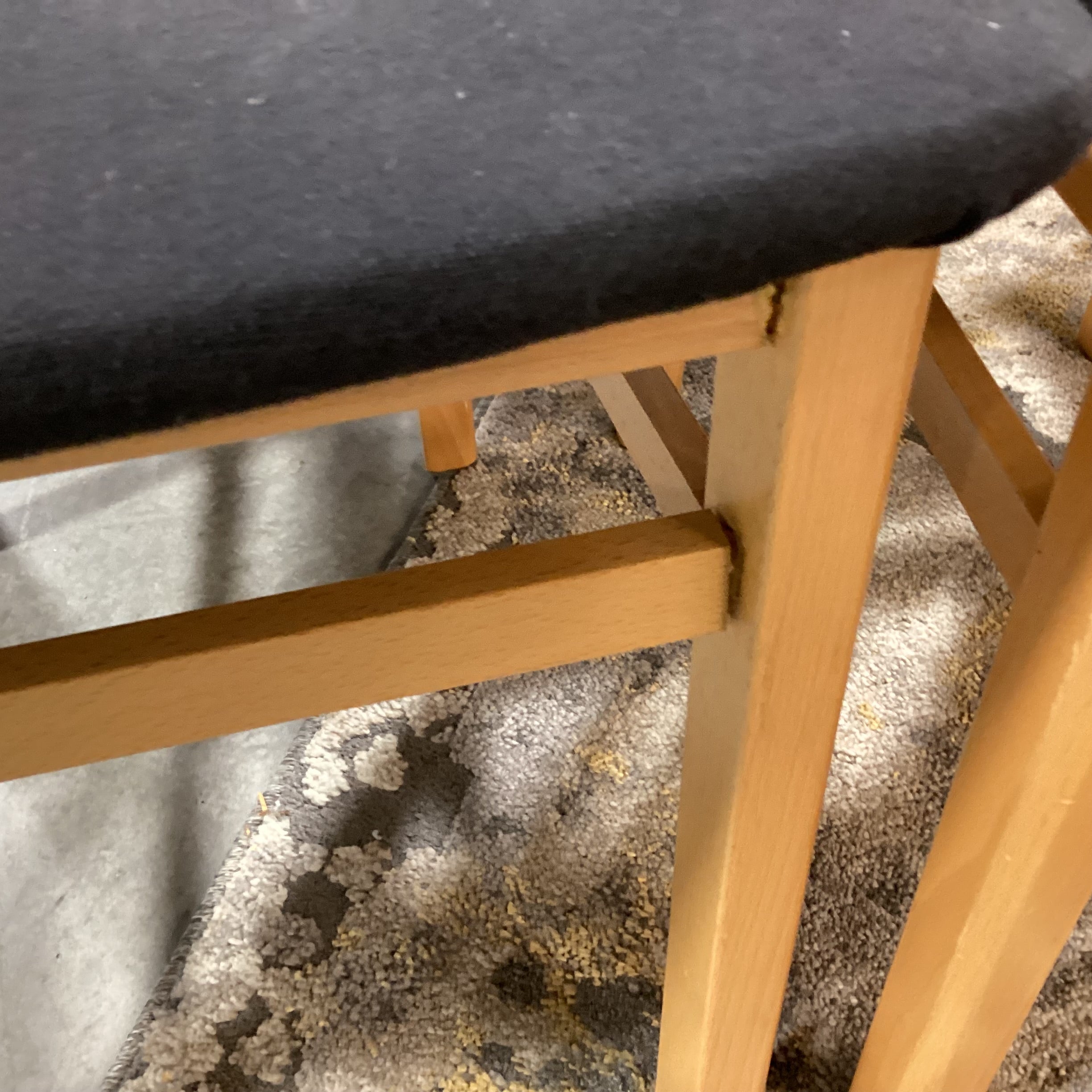 SET of 6 IMS SRL Made in Italy Arts & Crafts Style Italian Teak & Black Canvas Dining Chairs 18"x 21"x 42"