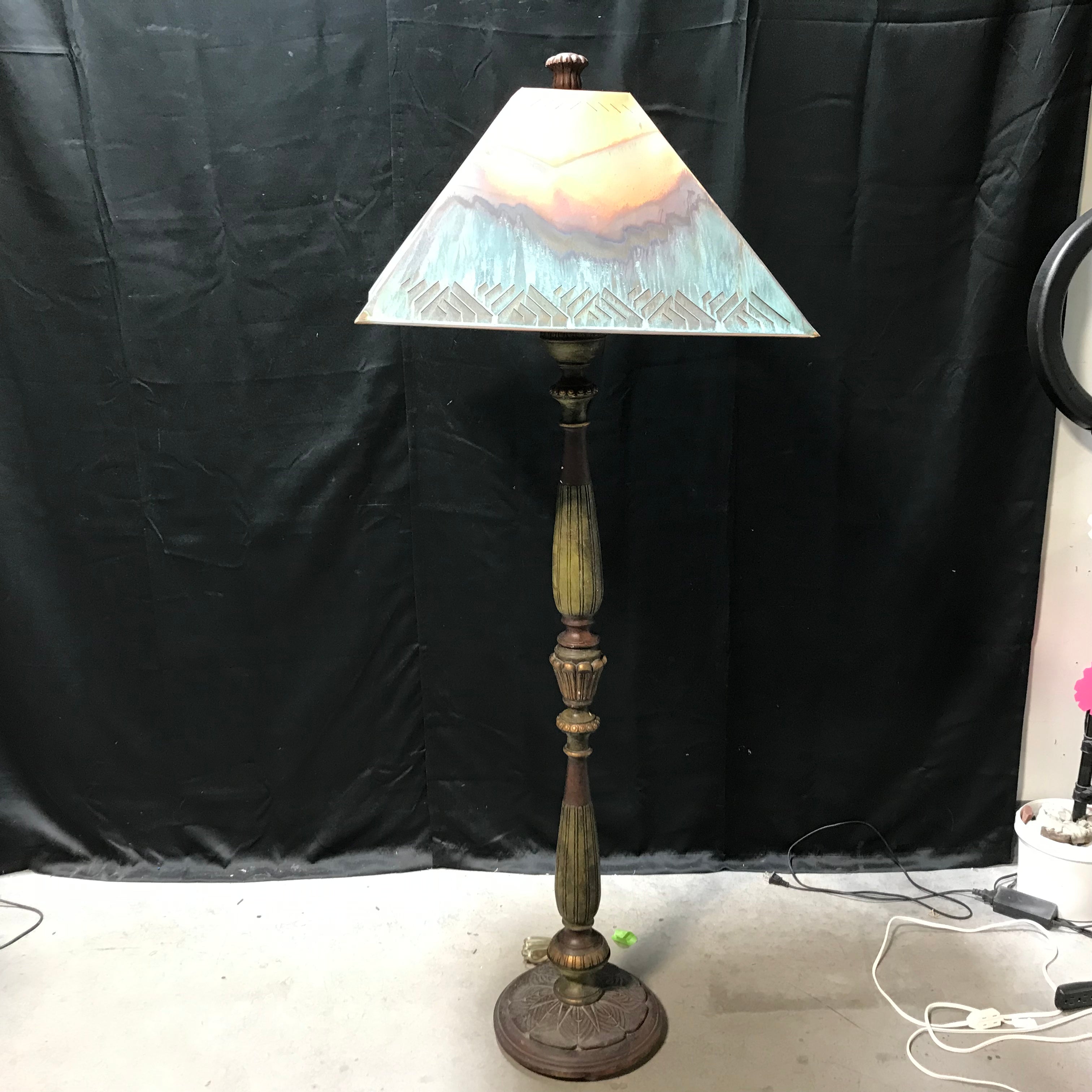 Mission-Style Ceramic Floor Lamp, With Metal Shade 12"x 66"